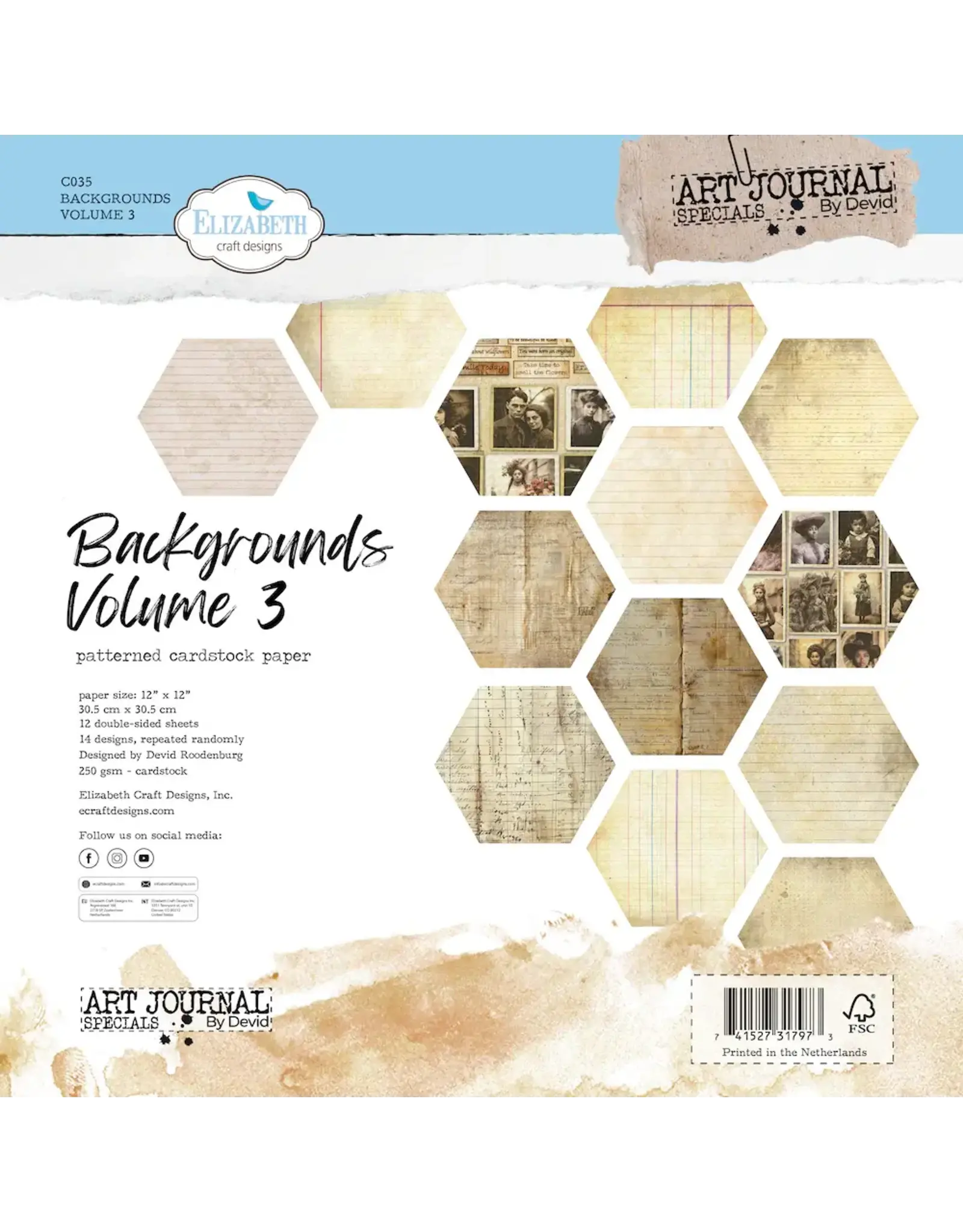 ELIZABETH CRAFT DESIGNS ELIZABETH CRAFT DESIGNS ART JOURNAL SPECIALS BY DEVID BACKGROUNDS VOLUME 3 12X12 PAPER PACK