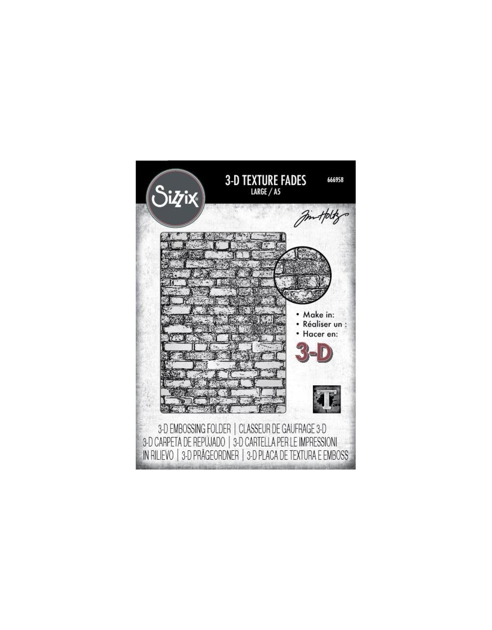 SIZZIX SIZZIX TIM HOLTZ 3D TEXTURE FADES BRICKWORK LARGE A5 EMBOSSING FOLDER