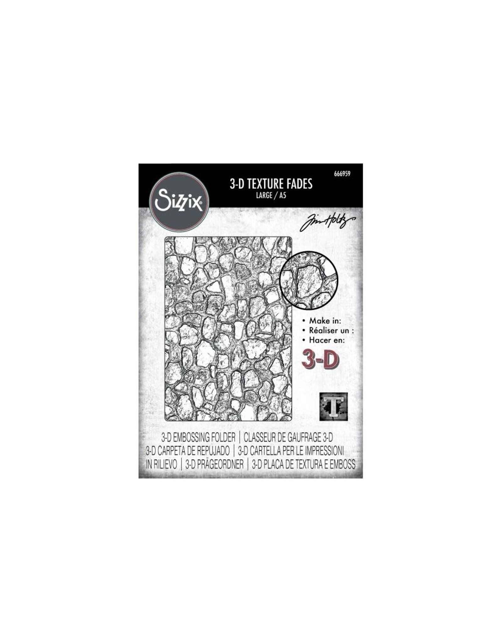 SIZZIX SIZZIX TIM HOLTZ 3D TEXTURE FADES COBBLESTONE LARGE A5 EMBOSSING FOLDER