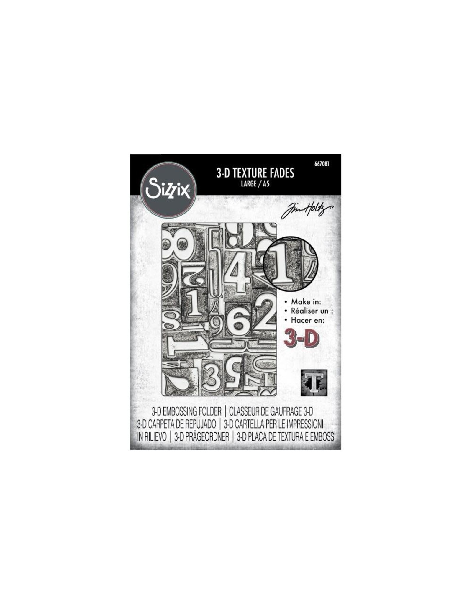 SIZZIX SIZZIX TIM HOLTZ 3D TEXTURE FADES NUMBERED LARGE A5 EMBOSSING FOLDER