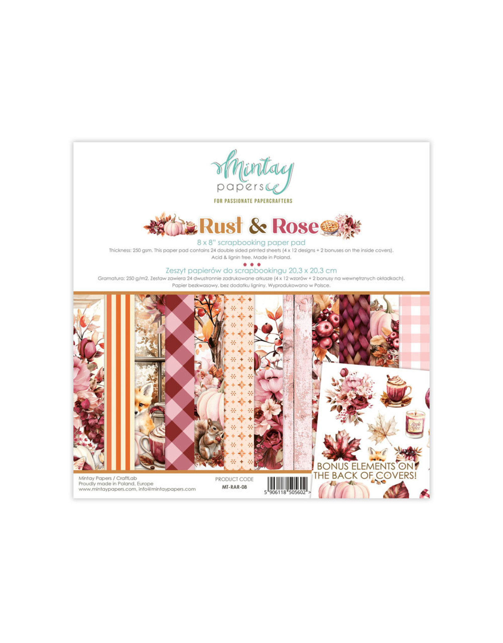 MINTAY MINTAY RUST & ROSE 8x8 PAPER PAD 24 SHEETS