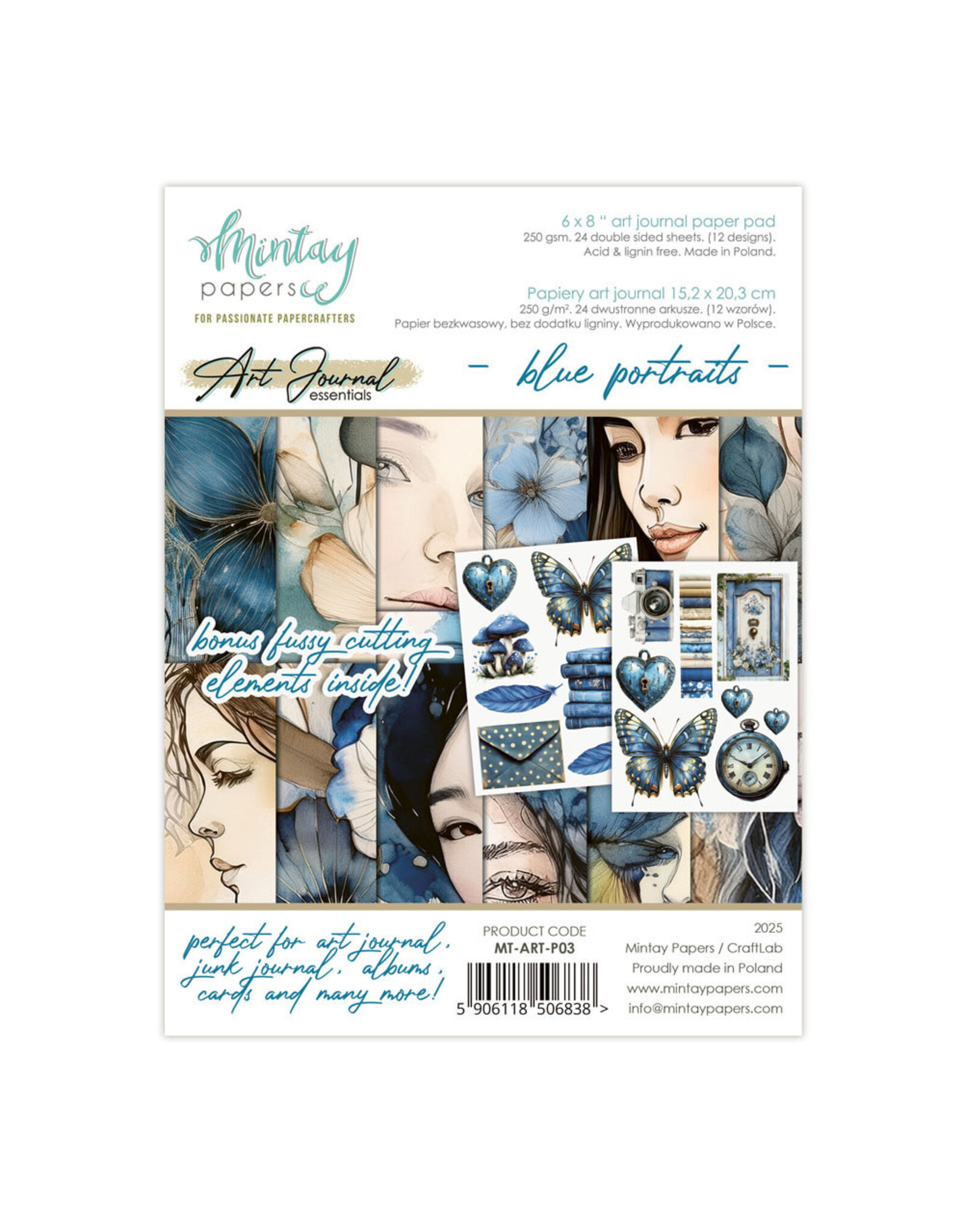 MINTAY MINTAY ART JOURNAL BLUE PORTRAITS 6x8 PAPER PAD 24 SHEETS