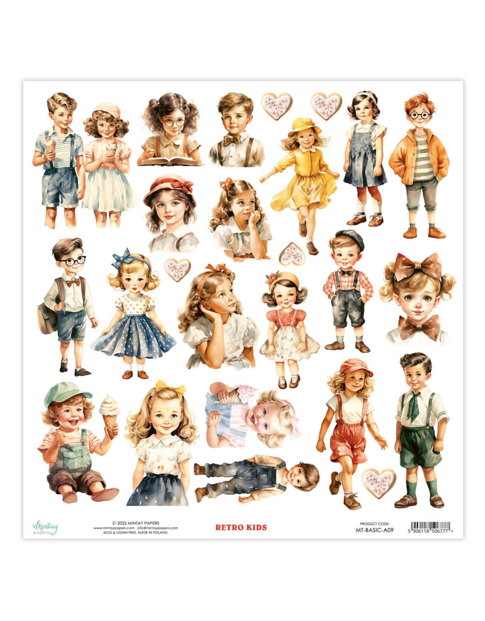 MINTAY MINTAY RETRO KIDS BASIC ELEMENTS 12x12 CARDSTOCK