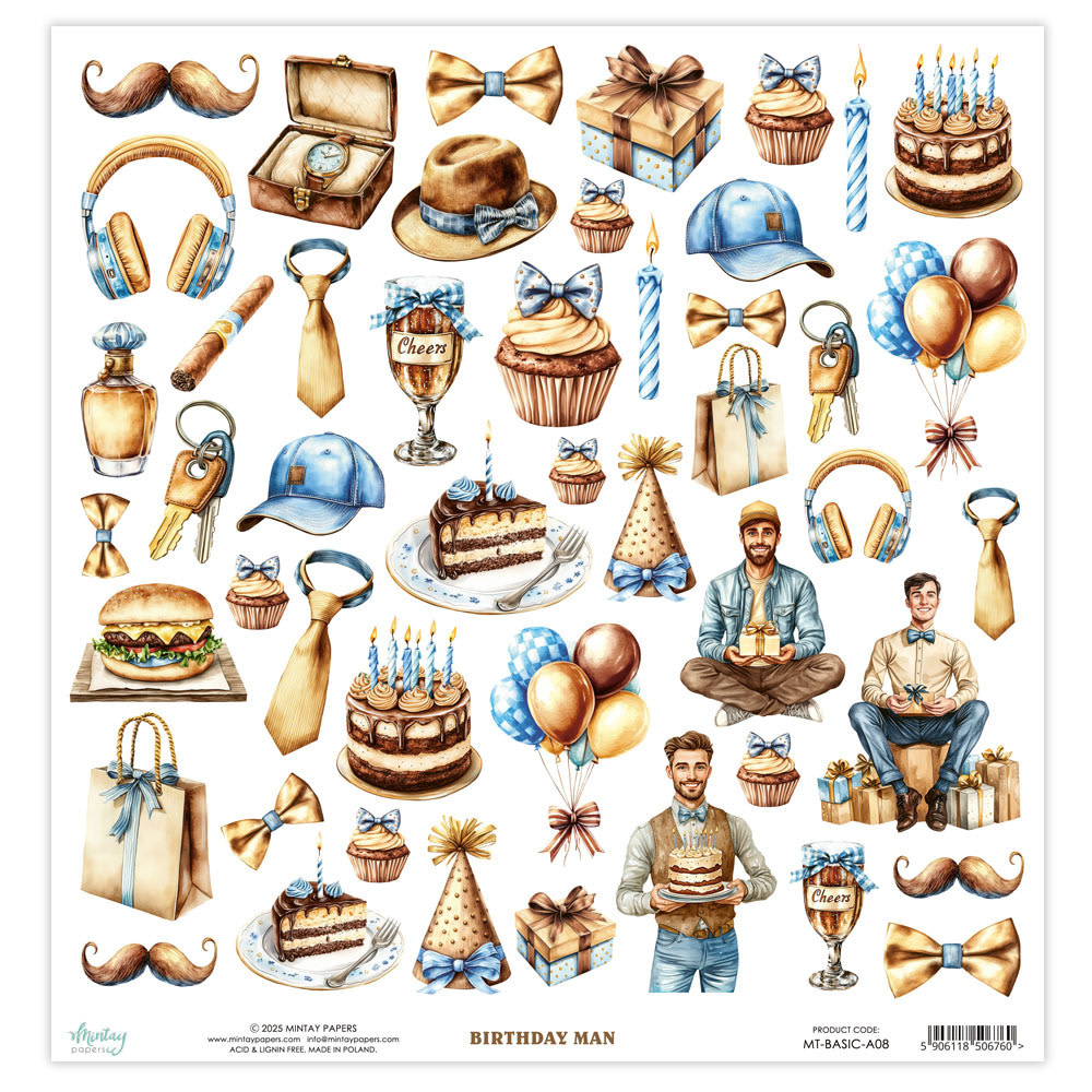 MINTAY MINTAY BIRTHDAY MAN BASIC ELEMENTS 12x12 CARDSTOCK