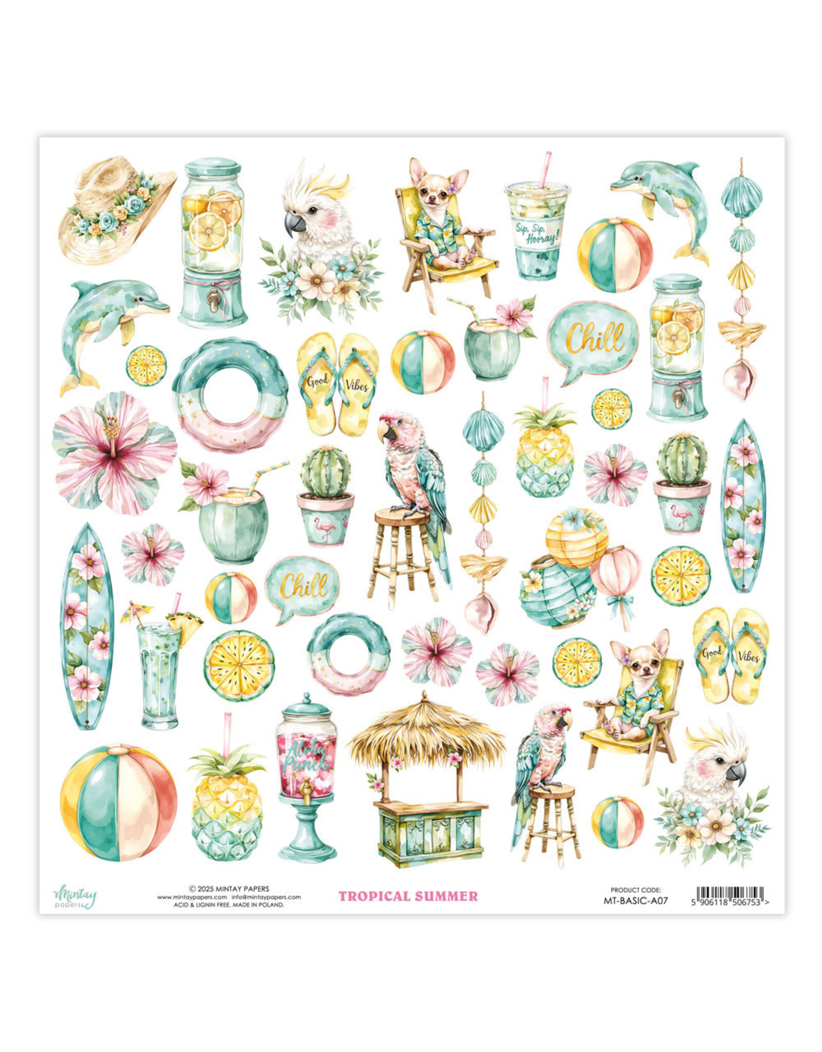 MINTAY MINTAY TROPICAL SUMMER BASIC ELEMENTS 12x12 CARDSTOCK