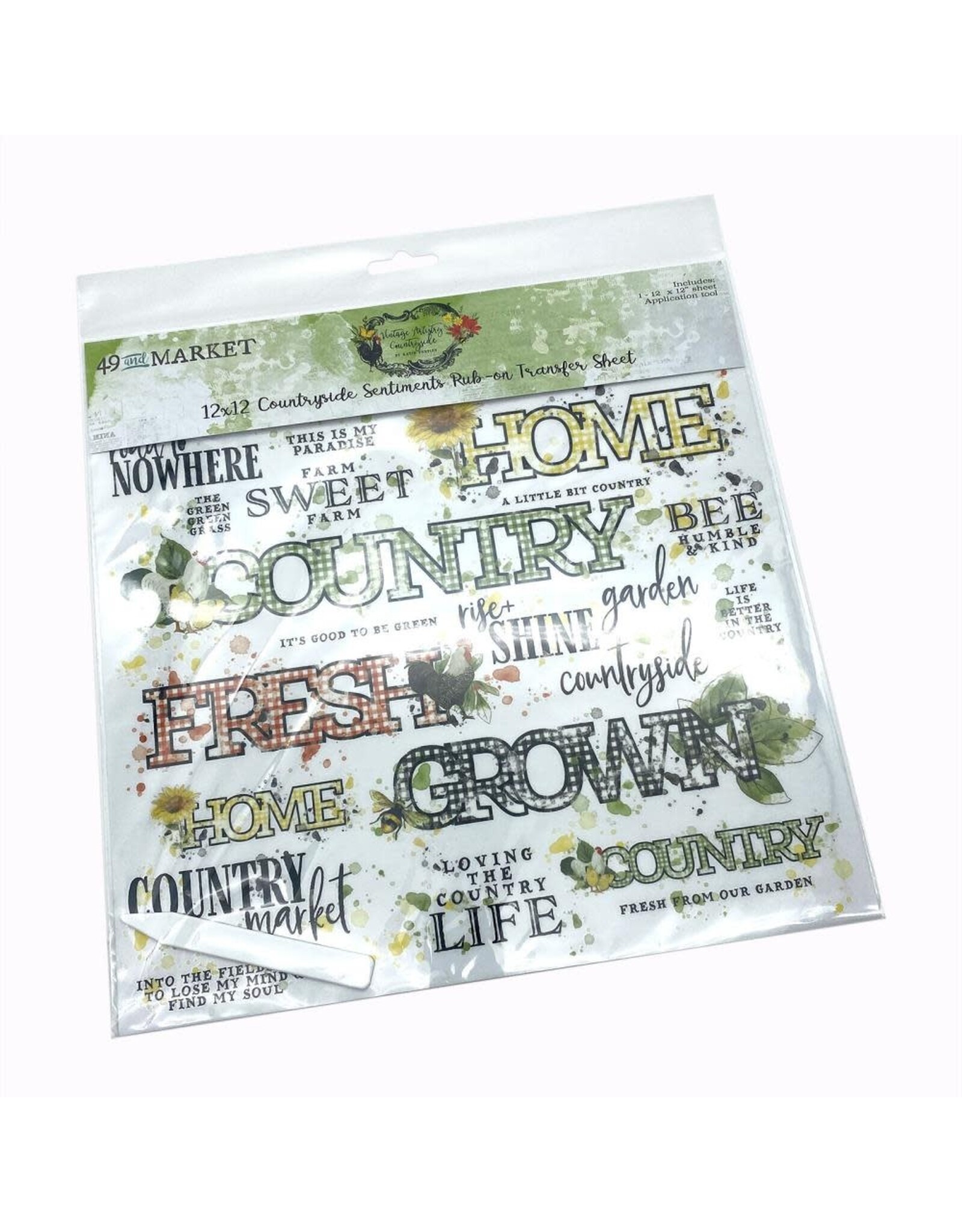 49 AND MARKET 49 AND MARKET VINTAGE ARTISTRY COUNTRYSIDE SENTIMENTS 12x12 RUB-ON TRANSFER SHEET