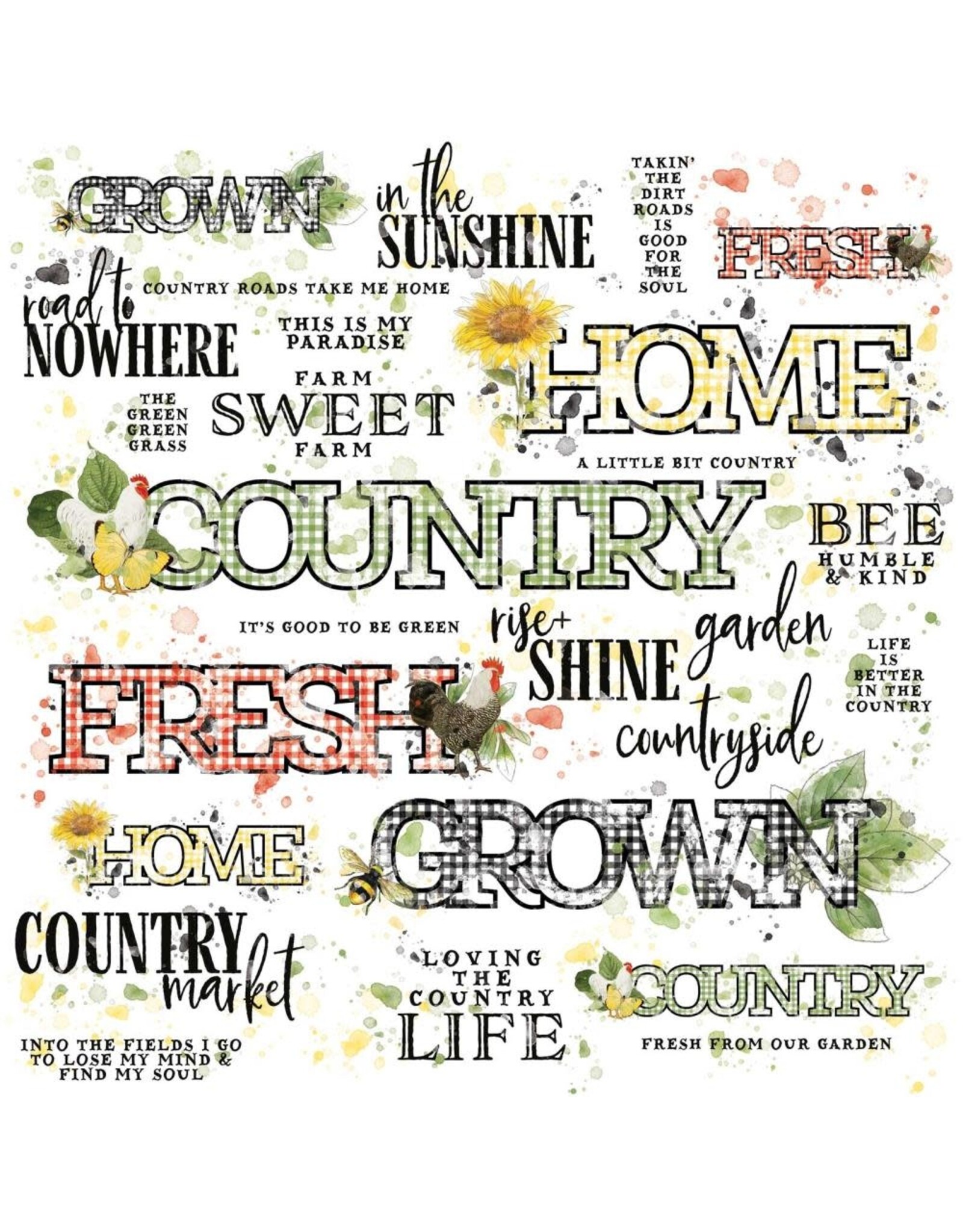 49 AND MARKET 49 AND MARKET VINTAGE ARTISTRY COUNTRYSIDE SENTIMENTS 12x12 RUB-ON TRANSFER SHEET
