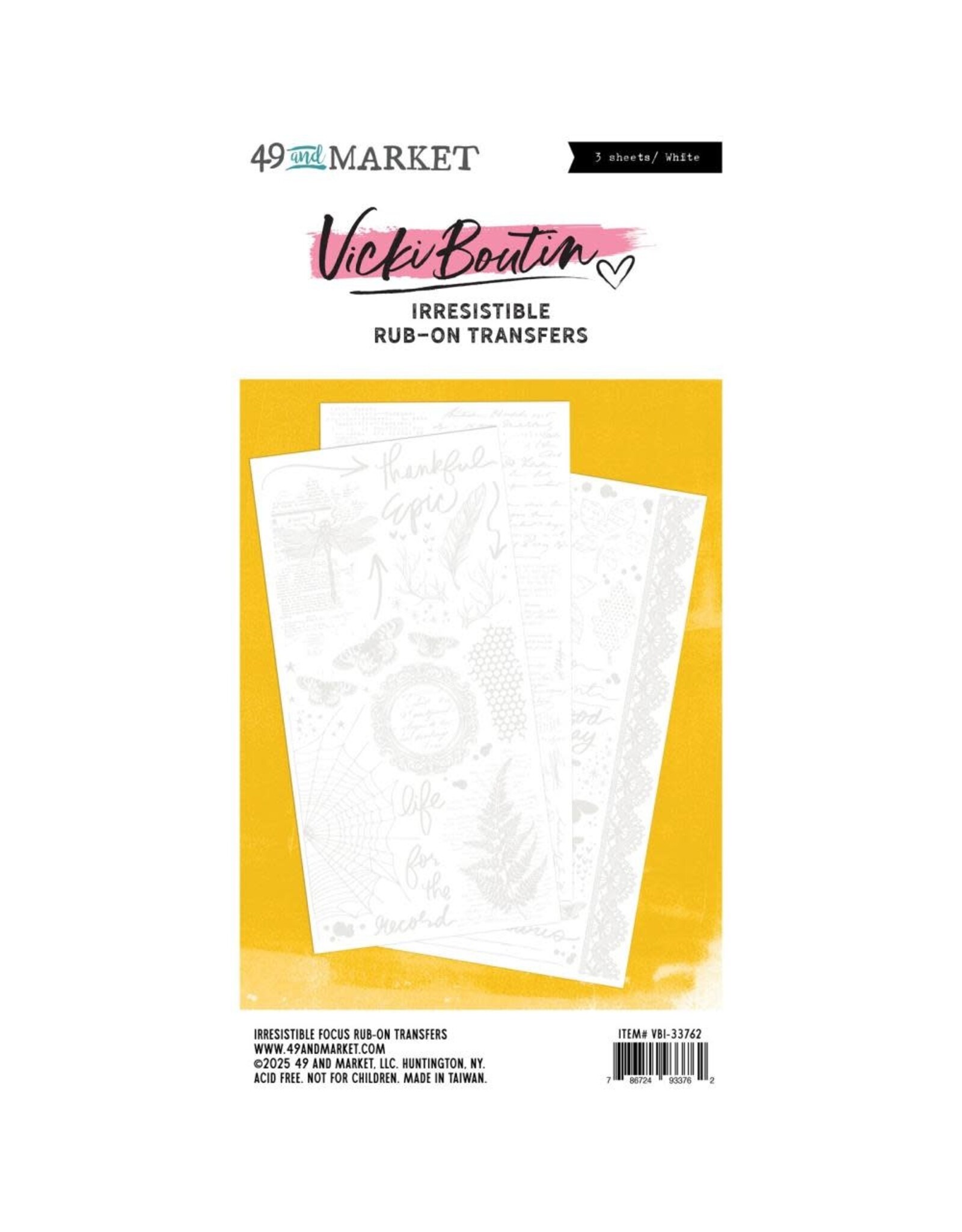 49 AND MARKET 49 AND MARKET VICKI BOUTIN IRRESISTIBLE FOCUS 6x12 RUB-ON TRANSFER SET 3/PK