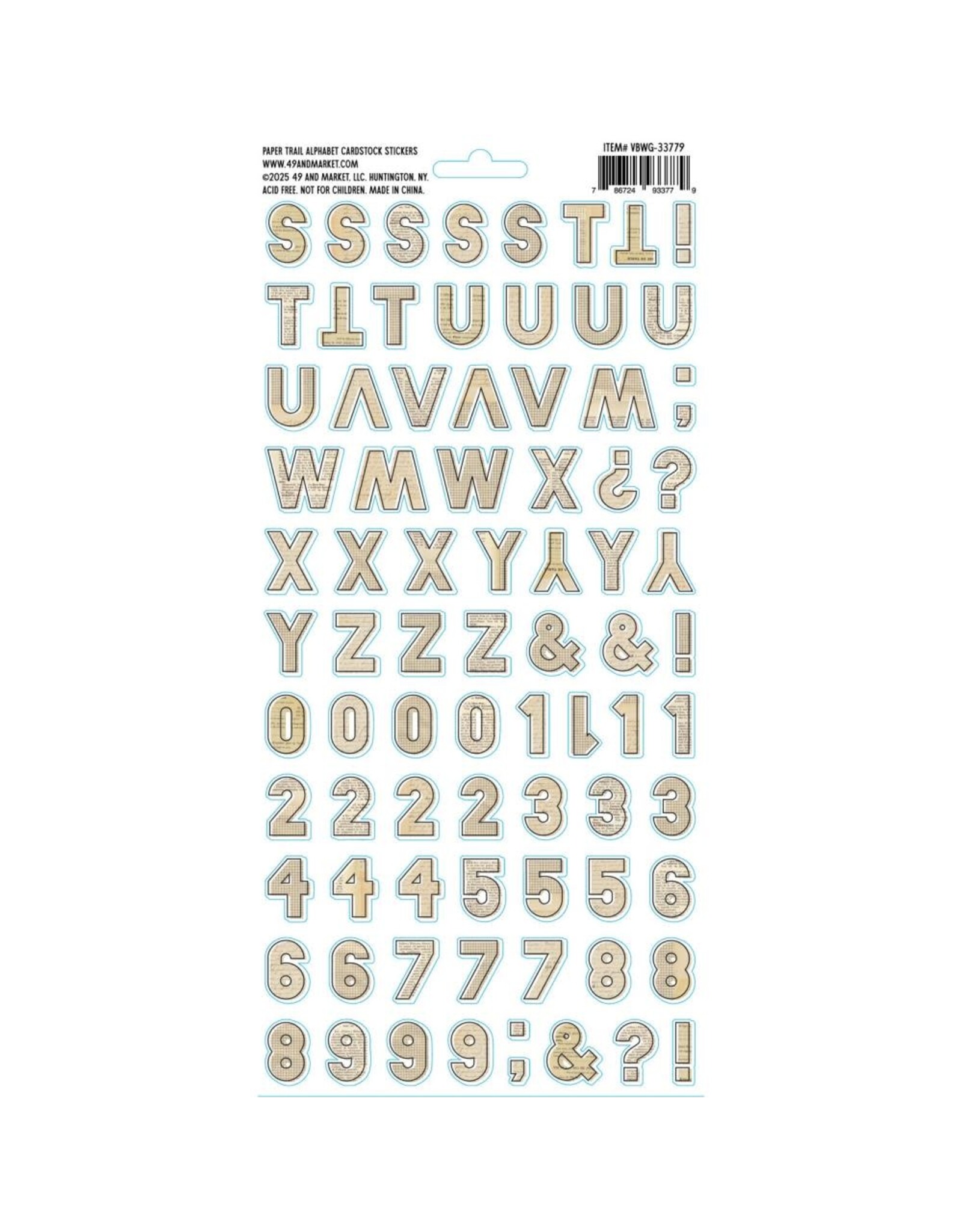 49 AND MARKET 49 AND MARKET VICKI BOUTIN PAPER TRAIL ALPHABET 6x12 CHIPBOARD STICKERS