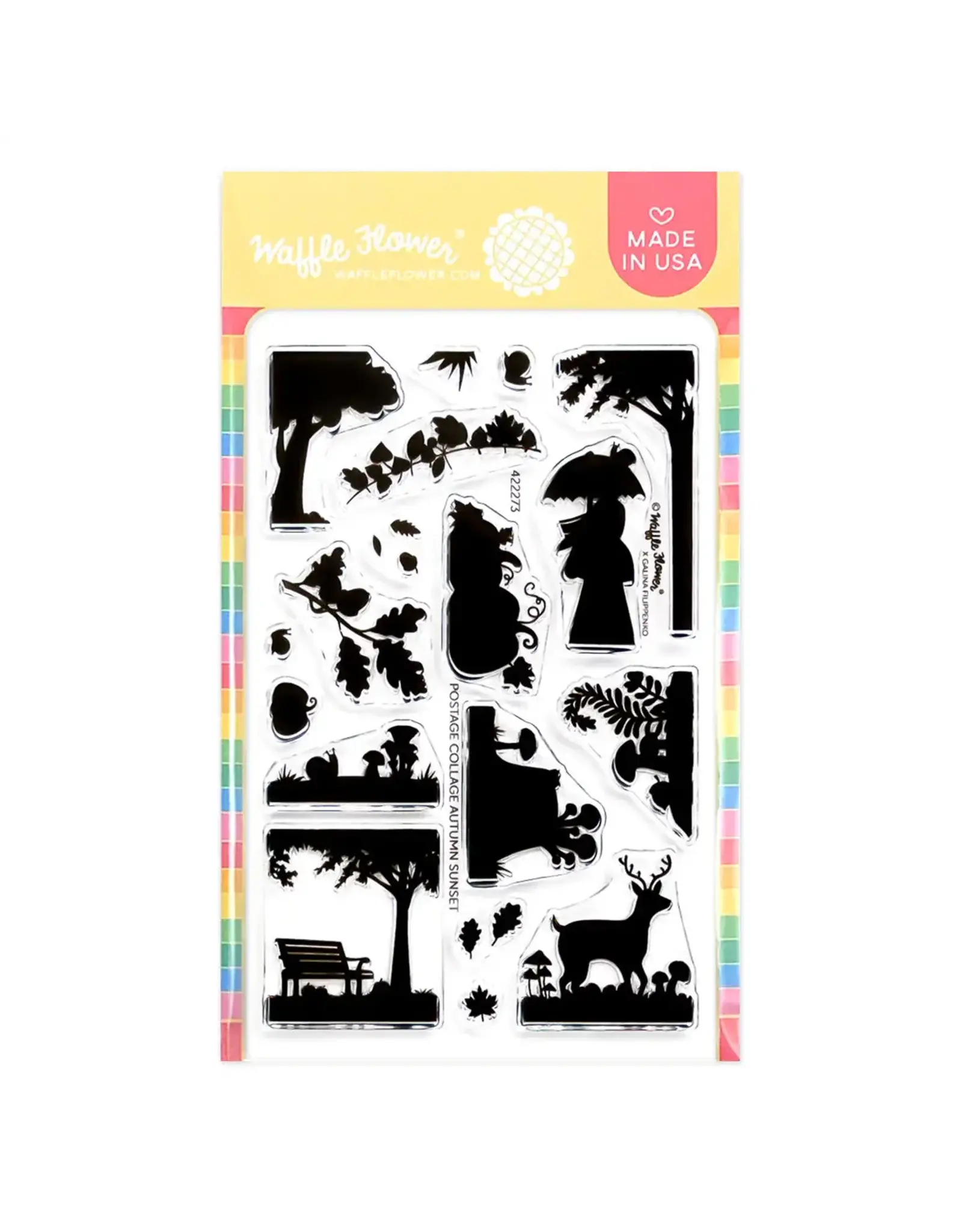 WAFFLE FLOWER WAFFLE FLOWER POSTAGE COLLAGE AUTUMN SUNSET CLEAR STAMP SET