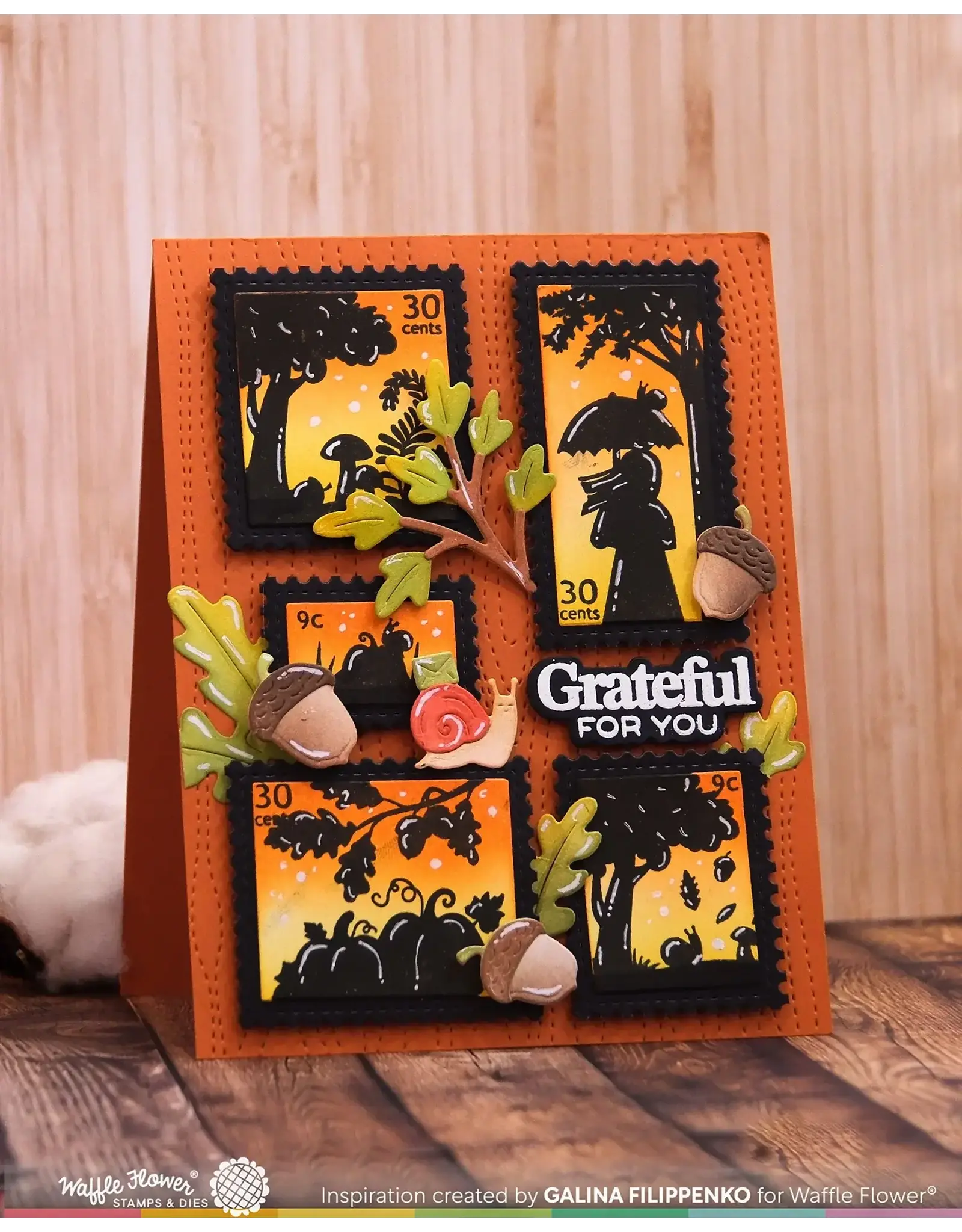 WAFFLE FLOWER WAFFLE FLOWER POSTAGE COLLAGE AUTUMN SUNSET CLEAR STAMP SET