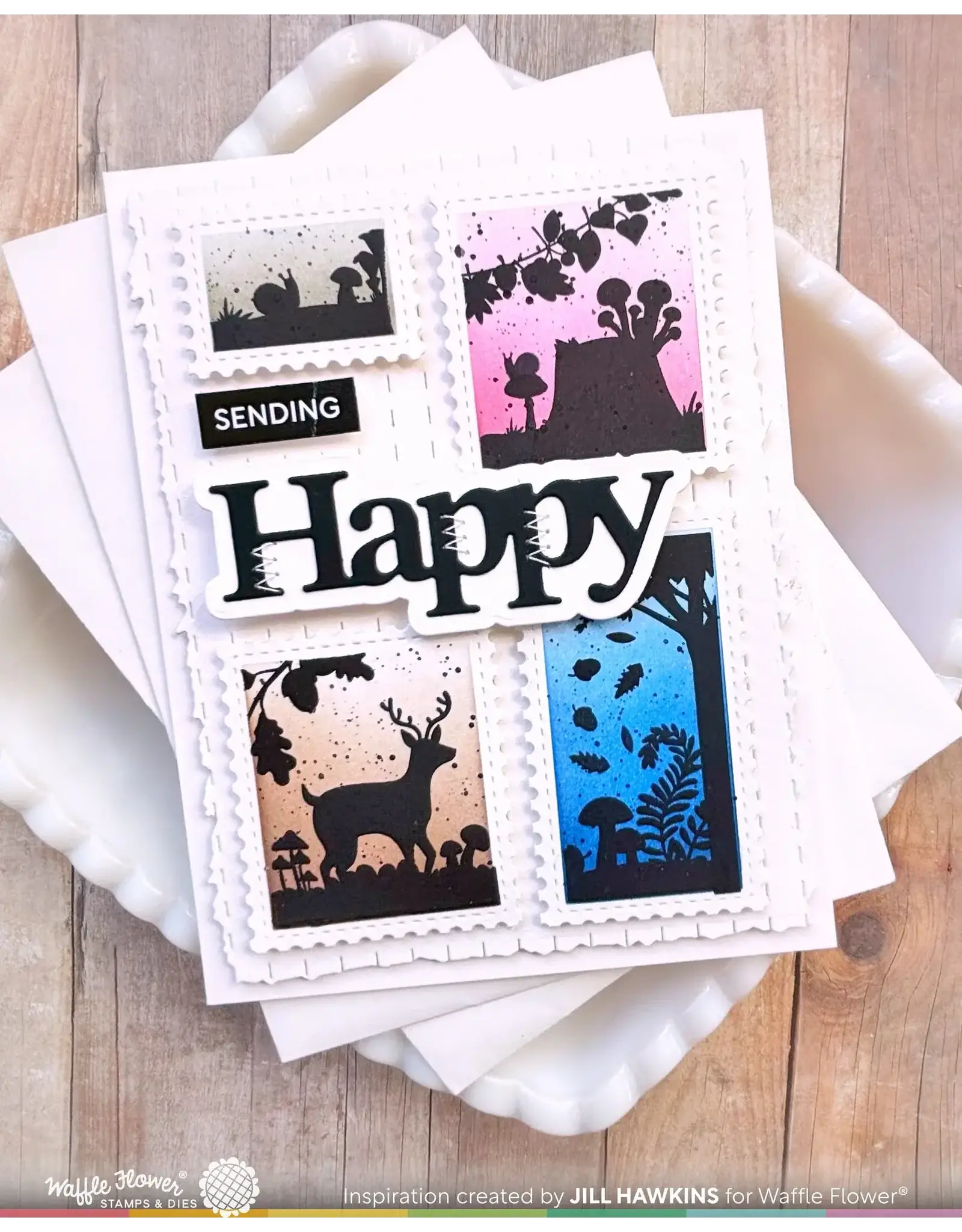 WAFFLE FLOWER WAFFLE FLOWER POSTAGE COLLAGE AUTUMN SUNSET CLEAR STAMP SET