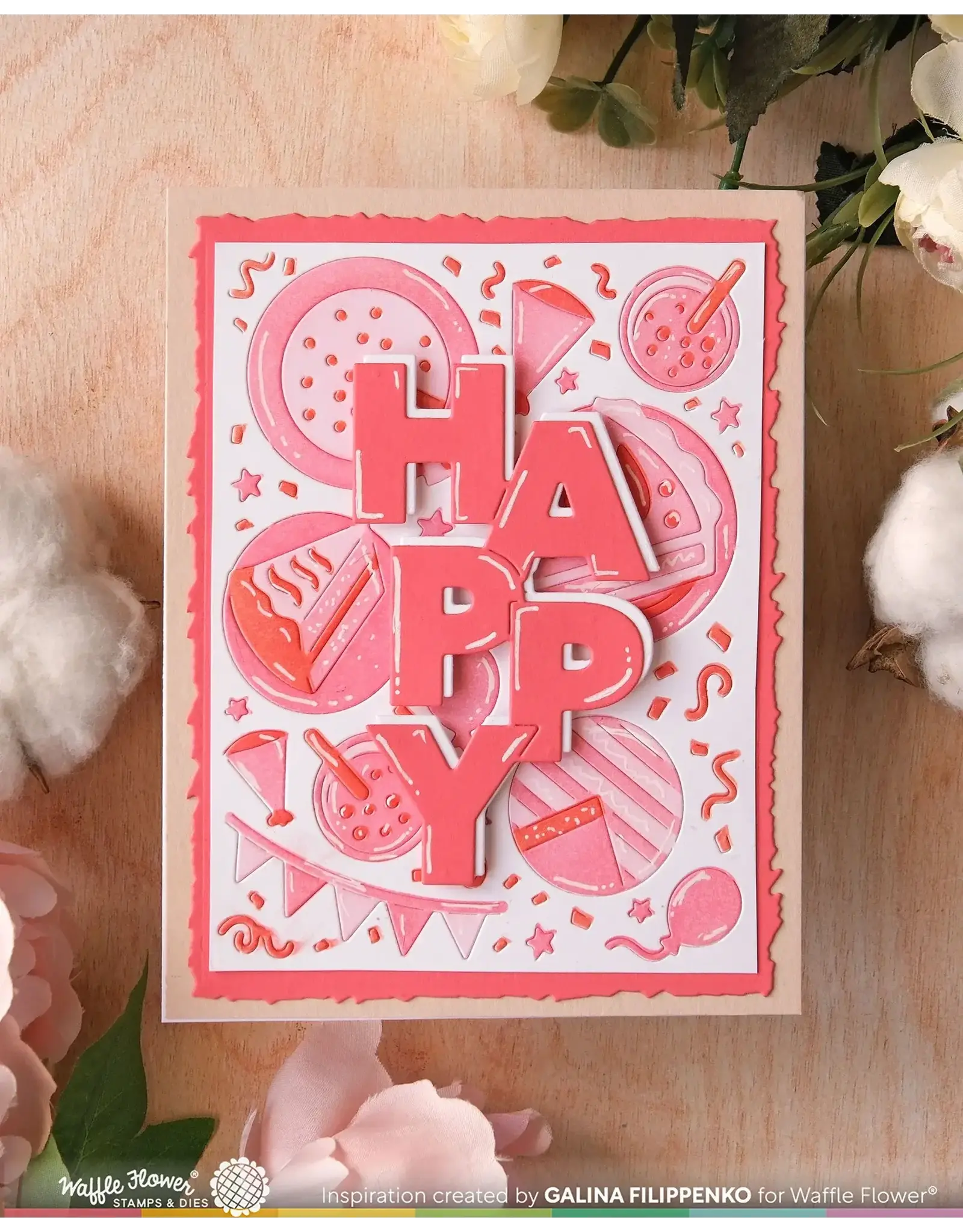 WAFFLE FLOWER WAFFLE FLOWER OVERLAPPING VERTICAL HAPPY WORD DIE