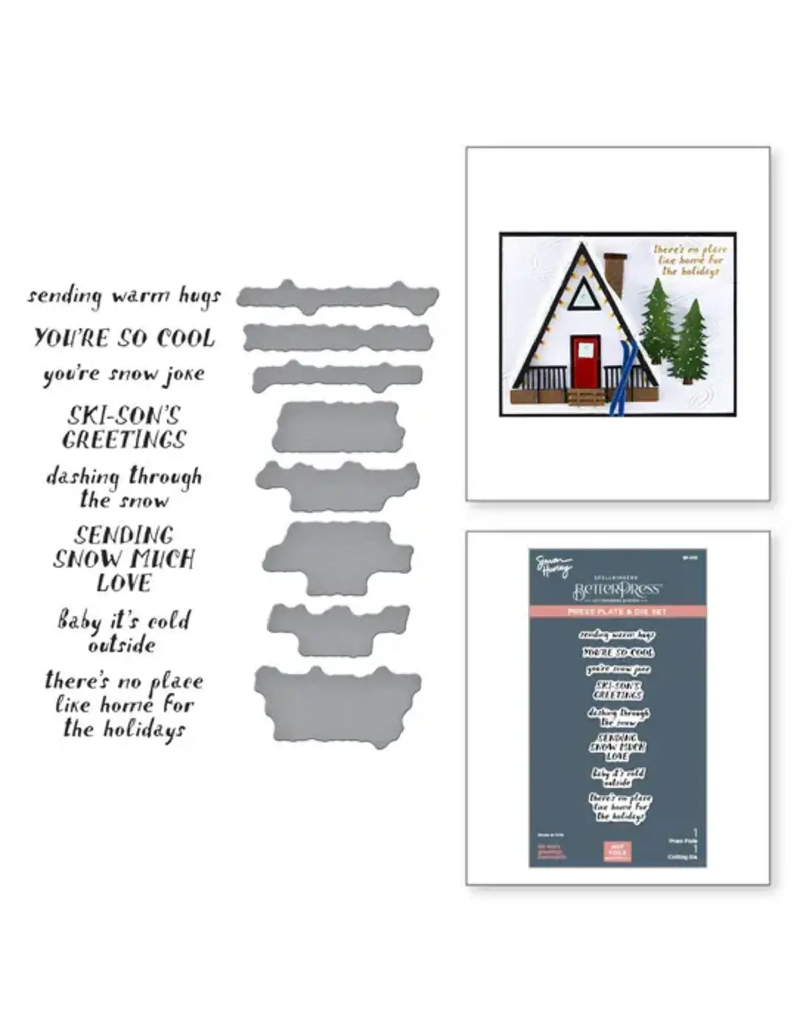 SPELLBINDERS SPELLBINDERS BETTERPRESS SIMON HURLEY SKI-SON'S GREETINGS COLLECTION SKI-SON'S GREETINGS SENTIMENTS PRESS PLATES & DIE SET