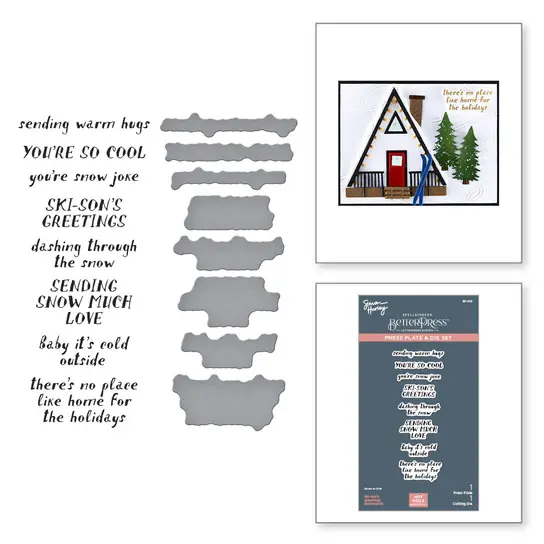 SPELLBINDERS SPELLBINDERS BETTERPRESS SIMON HURLEY SKI-SON'S GREETINGS COLLECTION SKI-SON'S GREETINGS SENTIMENTS PRESS PLATES & DIE SET