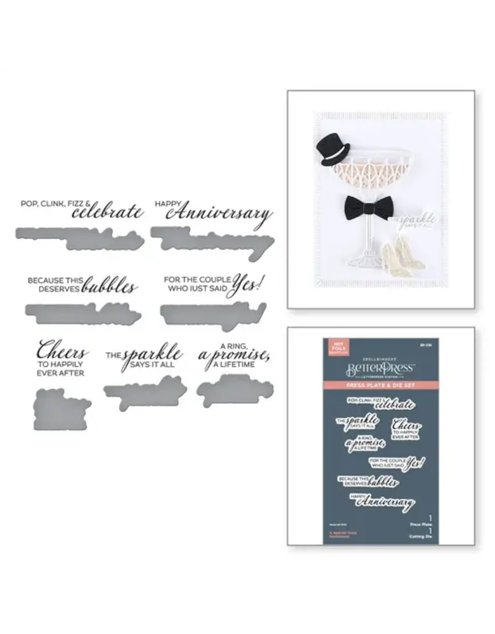 SPELLBINDERS SPELLBINDERS BETTERPRESS HAPPIER HOUR COLLECTION A SPECIAL TOAST SENTIMENTS PRESS PLATES & DIE SET