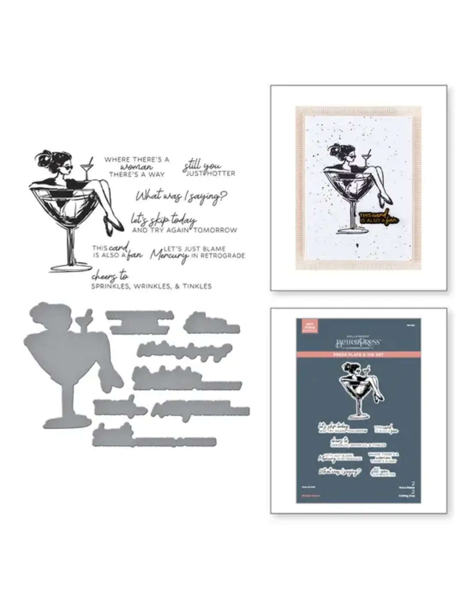 SPELLBINDERS SPELLBINDERS BETTERPRESS HAPPIER HOUR COLLECTION MARTINI MOOD PRESS PLATES & DIE SET