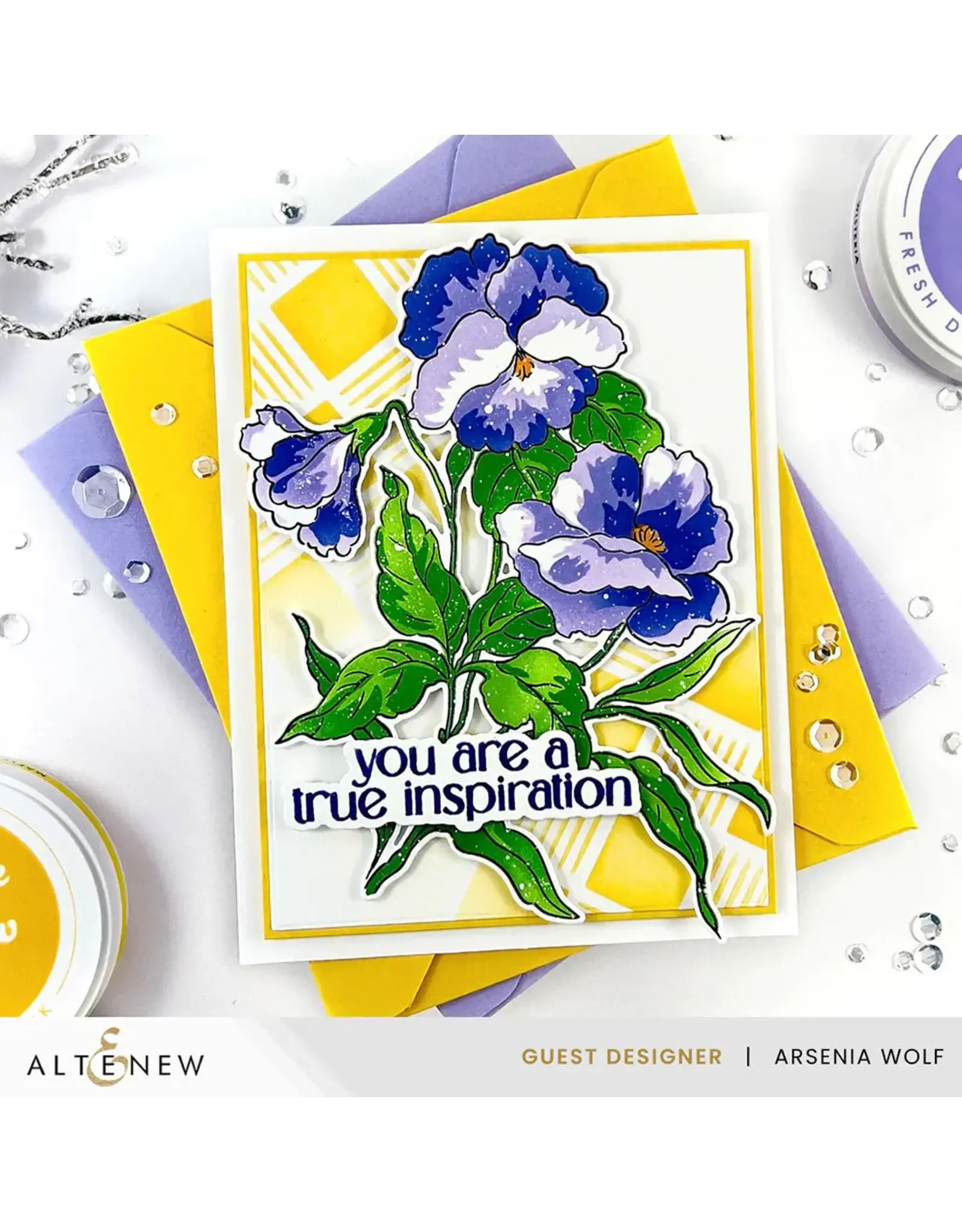 ALTENEW ALTENEW BUILD-A-GARDEN FANCIFUL PANSIES CLEAR STAMP, DIE SET AND STENCIL SET BUNDLE