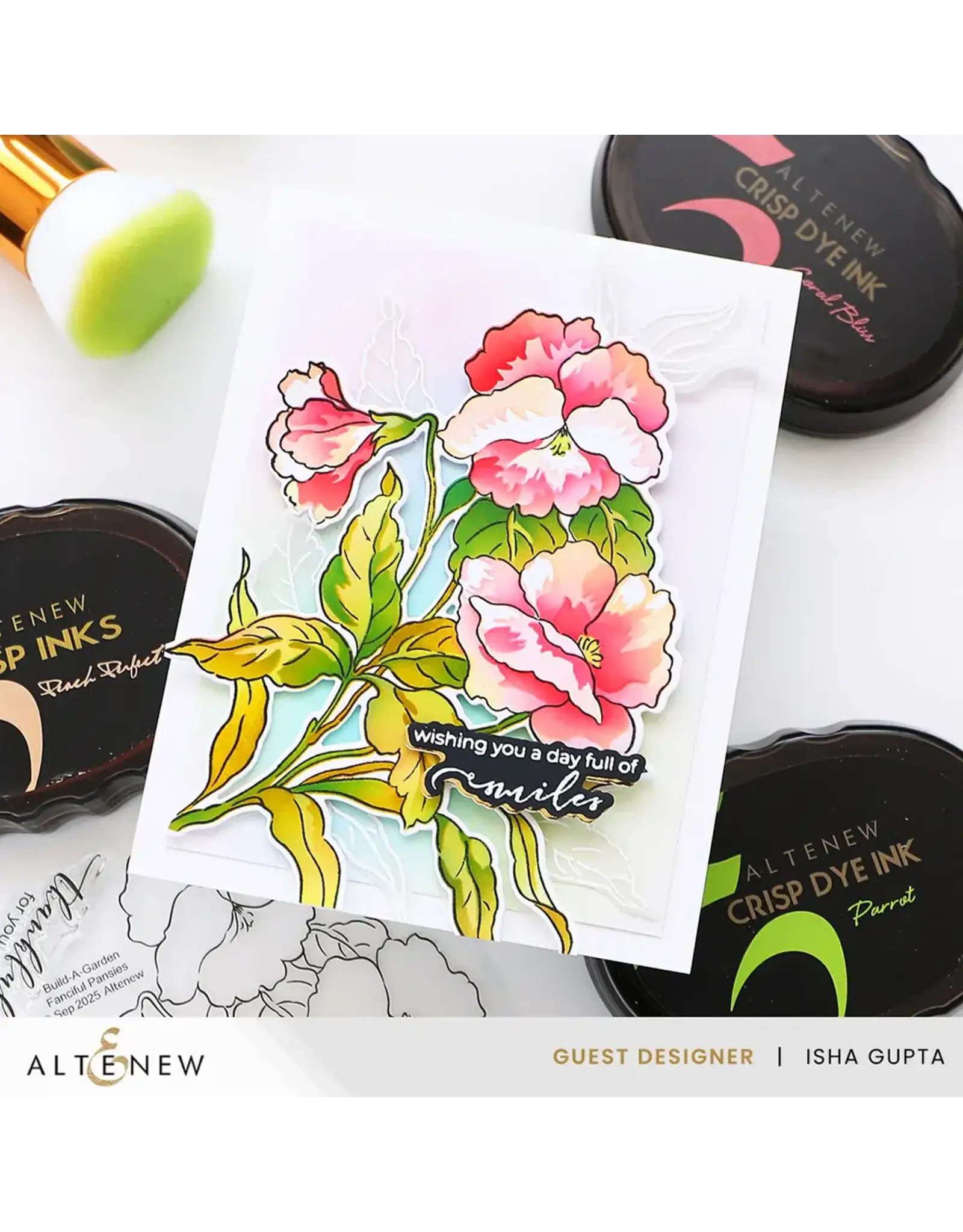 ALTENEW ALTENEW BUILD-A-GARDEN FANCIFUL PANSIES CLEAR STAMP, DIE SET AND STENCIL SET BUNDLE