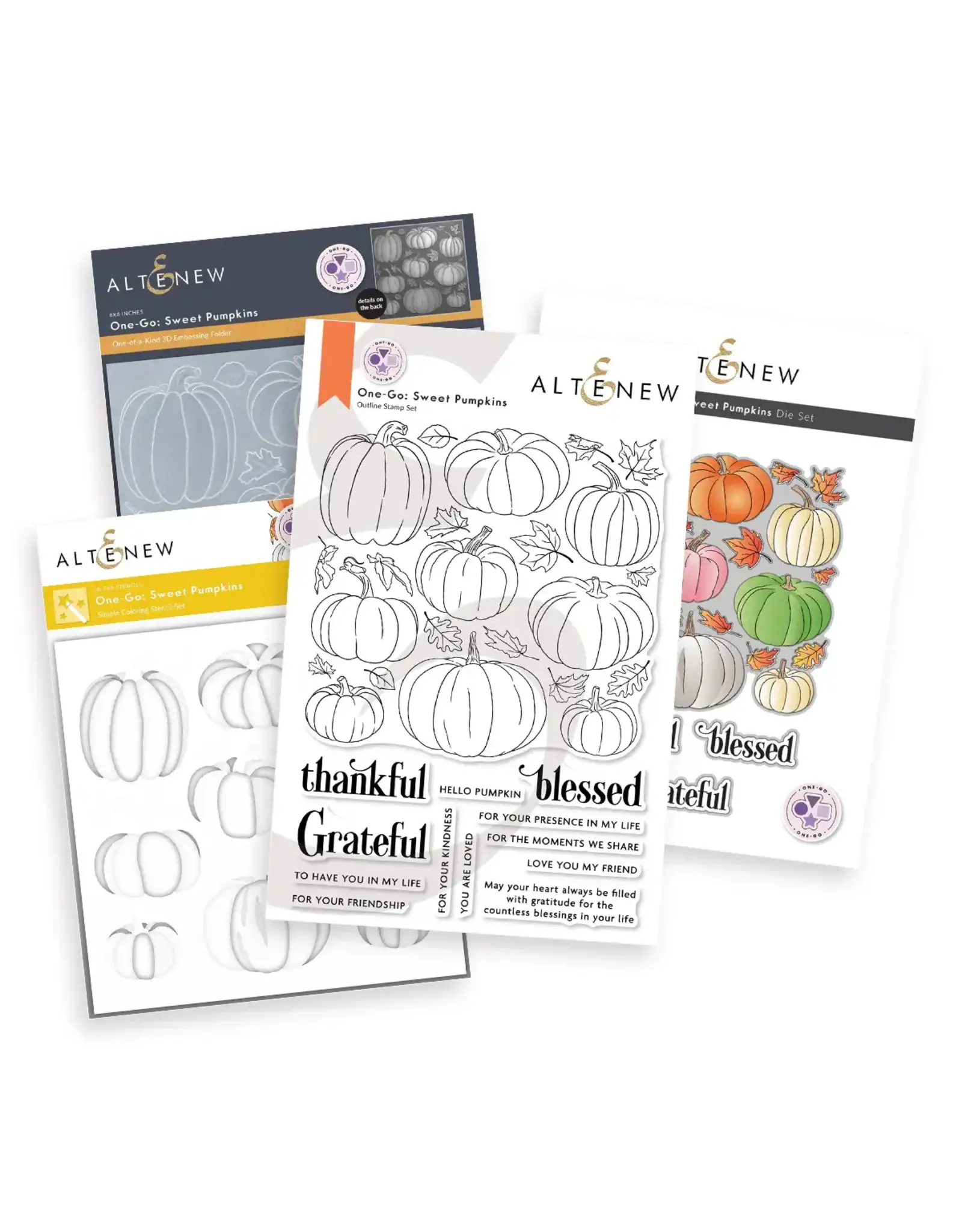 ALTENEW ALTENEW ONE-GO: SWEET PUMPKINS CLEAR STAMP, STENCIL SET, 3D EMBOSSING FOLDER AND DIE SET BUNDLE