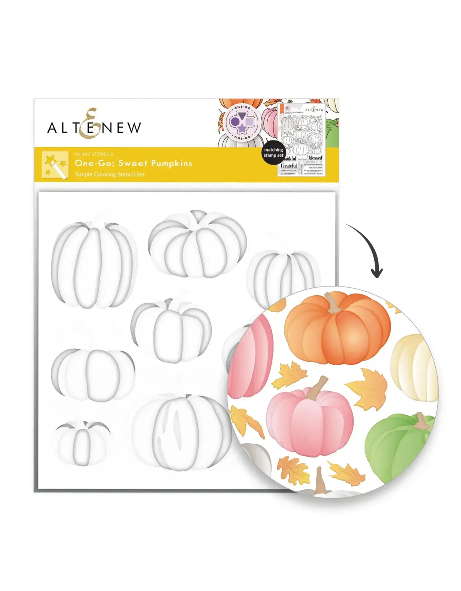 ALTENEW ALTENEW ONE-GO: SWEET PUMPKINS 6x6 COLORING STENCIL SET 4/PK