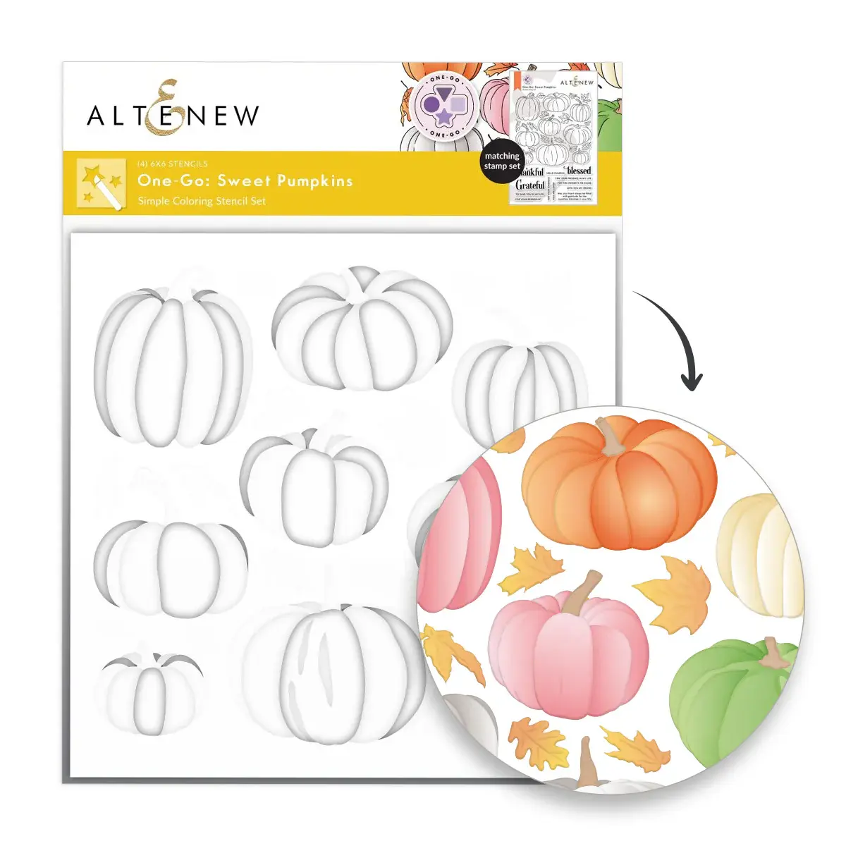ALTENEW ALTENEW ONE-GO: SWEET PUMPKINS 6x6 COLORING STENCIL SET 4/PK