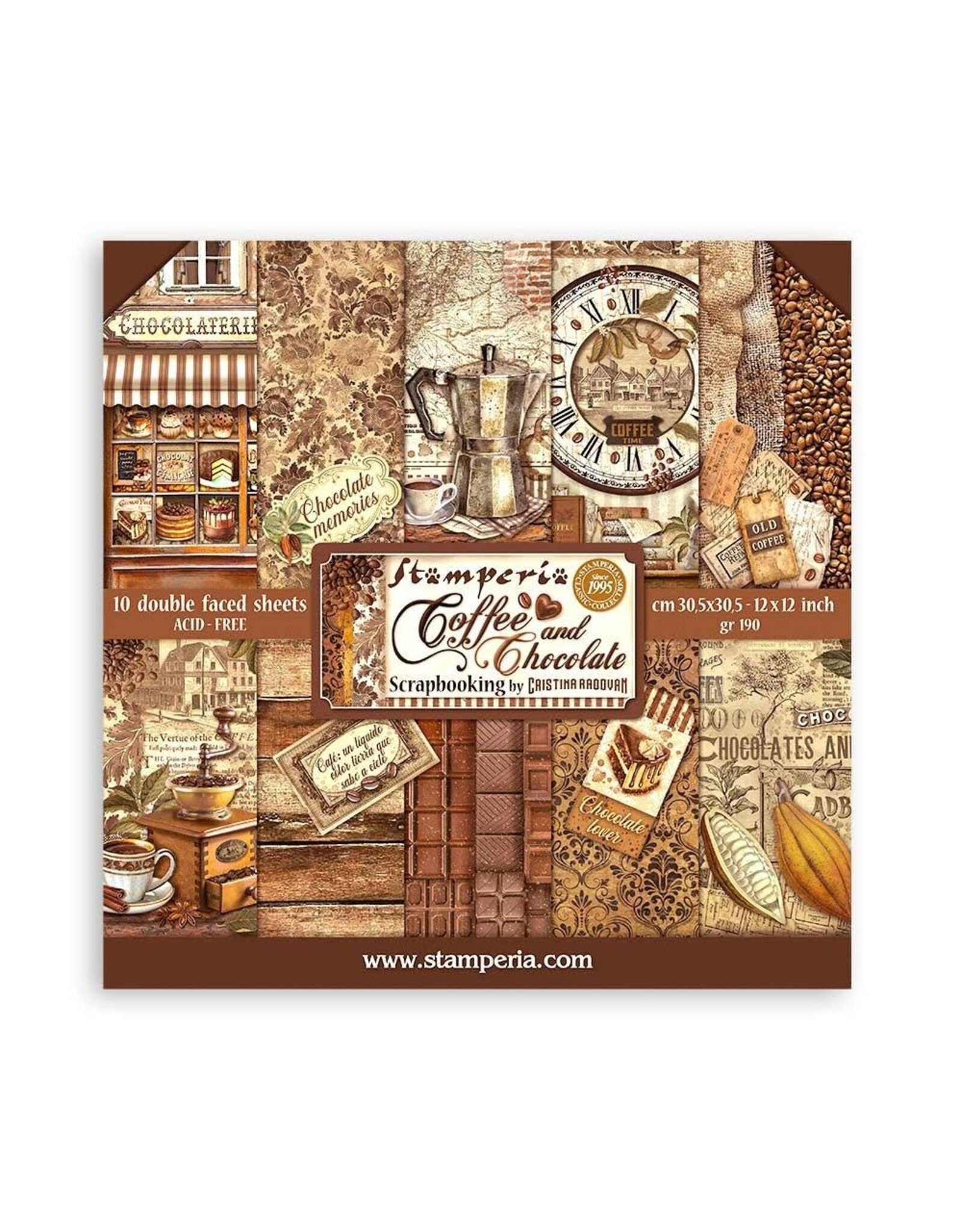 STAMPERIA STAMPERIA COFFEE AND CHOCOLATE 12X12 COLLECTION PACK 10 SHEETS