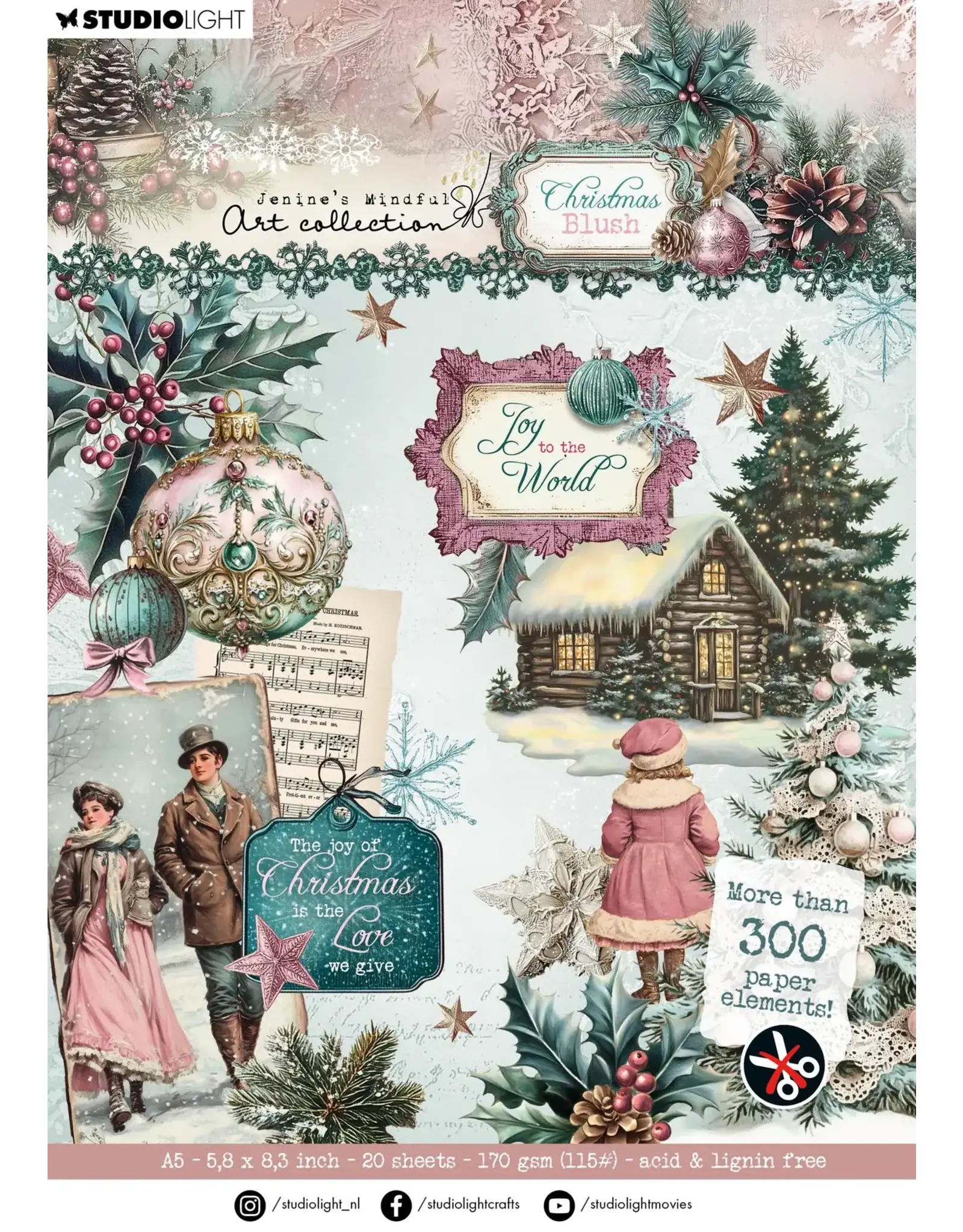 STUDIOLIGHT STUDIOLIGHT JENINE'S MINDFUL ART COLLECTION CHRISTMAS BLUSH PAPER PAD PAPER ELEMENTS DIE-CUTS