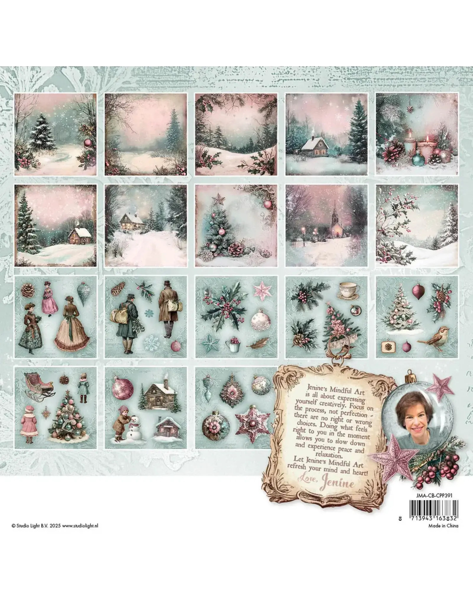 STUDIOLIGHT STUDIOLIGHT JENINE'S MINDFUL ART COLLECTION CHRISTMAS BLUSH 8x8 BACKGROUNDS & ELEMENTS COLLAGE  PAPER PAD