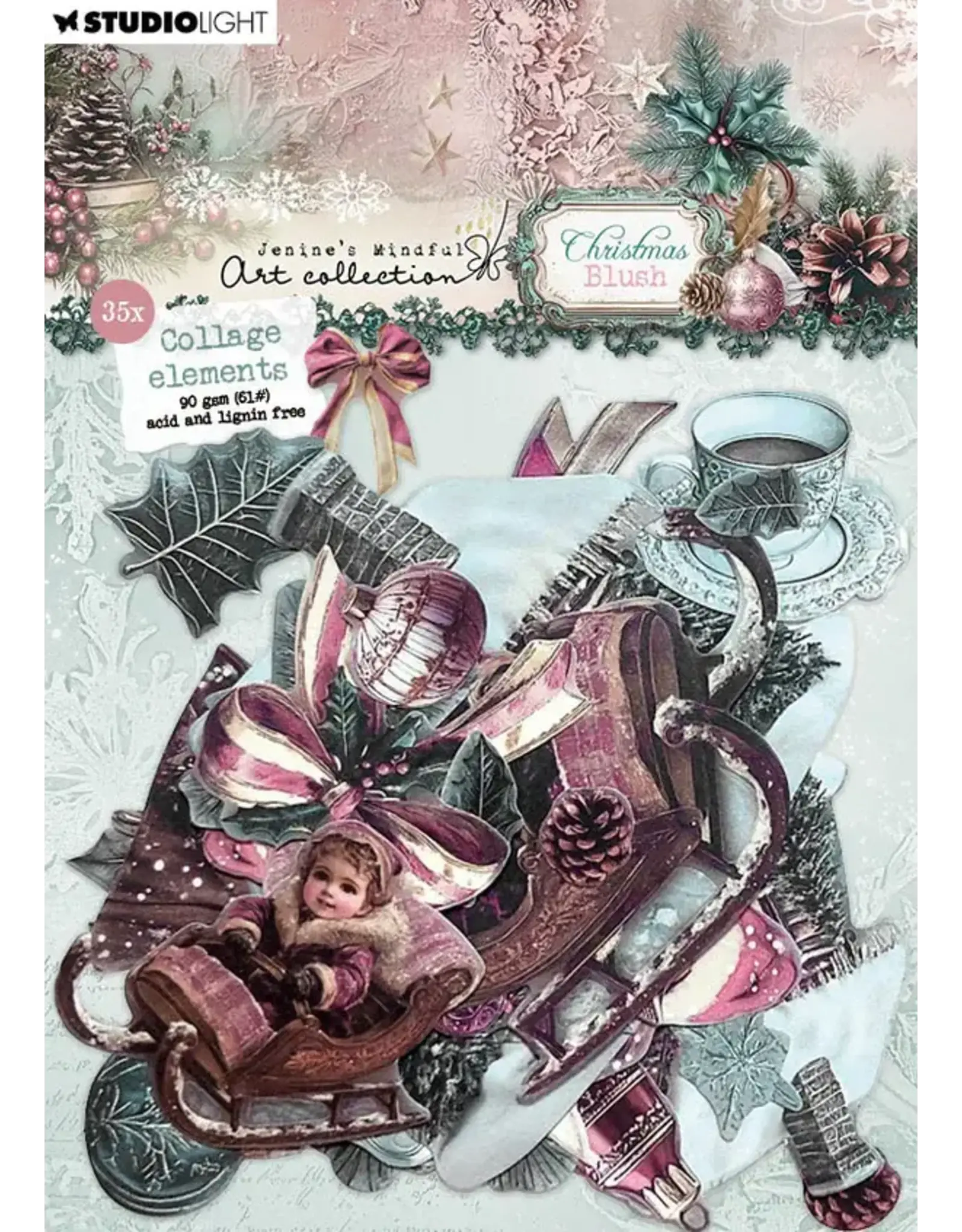 STUDIOLIGHT STUDIOLIGHT JENINE'S MINDFUL ART COLLECTION CHRISTMAS BLUSH PAPER ELEMENTS DIE CUT 35/PK