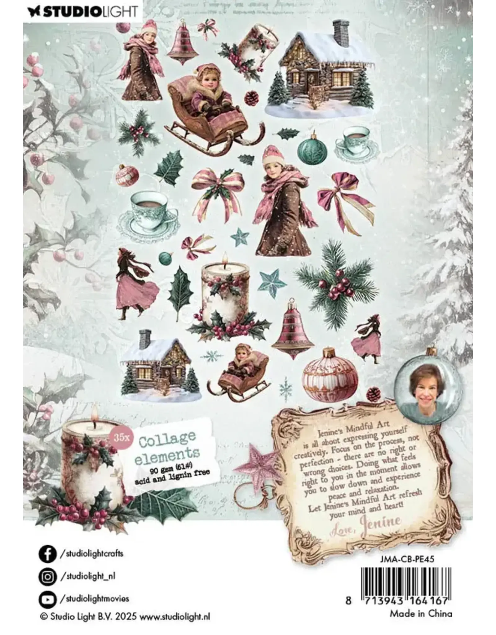 STUDIOLIGHT STUDIOLIGHT JENINE'S MINDFUL ART COLLECTION CHRISTMAS BLUSH PAPER ELEMENTS DIE CUT 35/PK