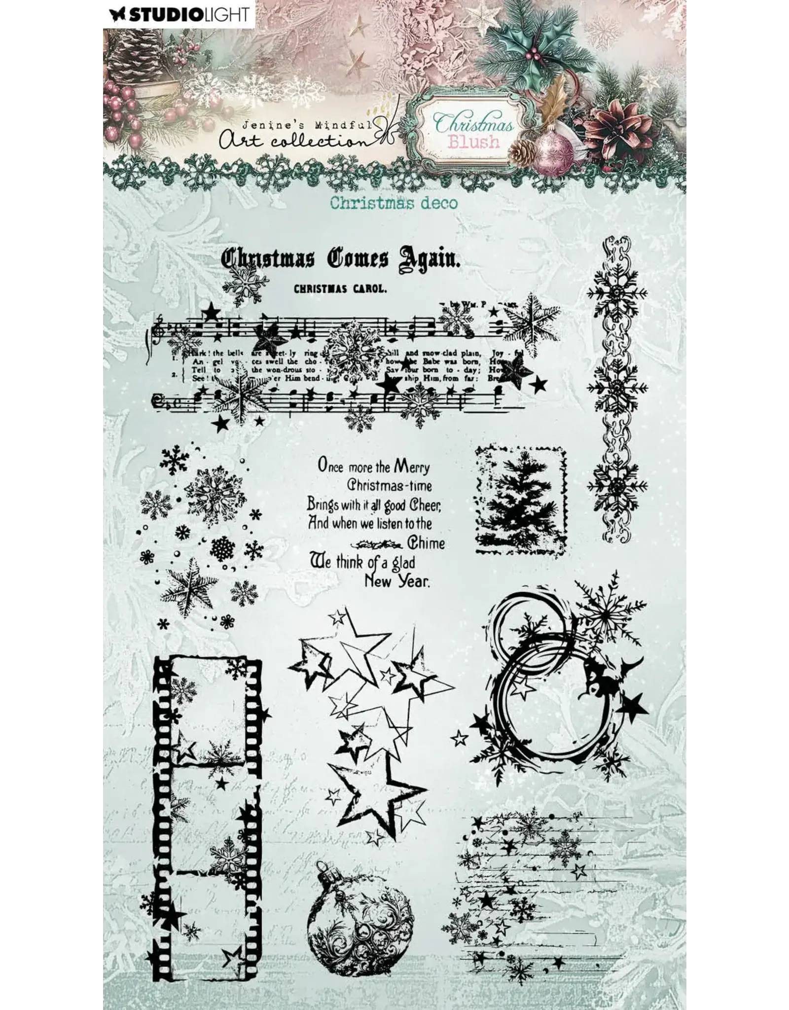 STUDIOLIGHT STUDIOLIGHT JENINE'S MINDFUL ART COLLECTION CHRISTMAS BLUSH CLEAR STAMP SET
