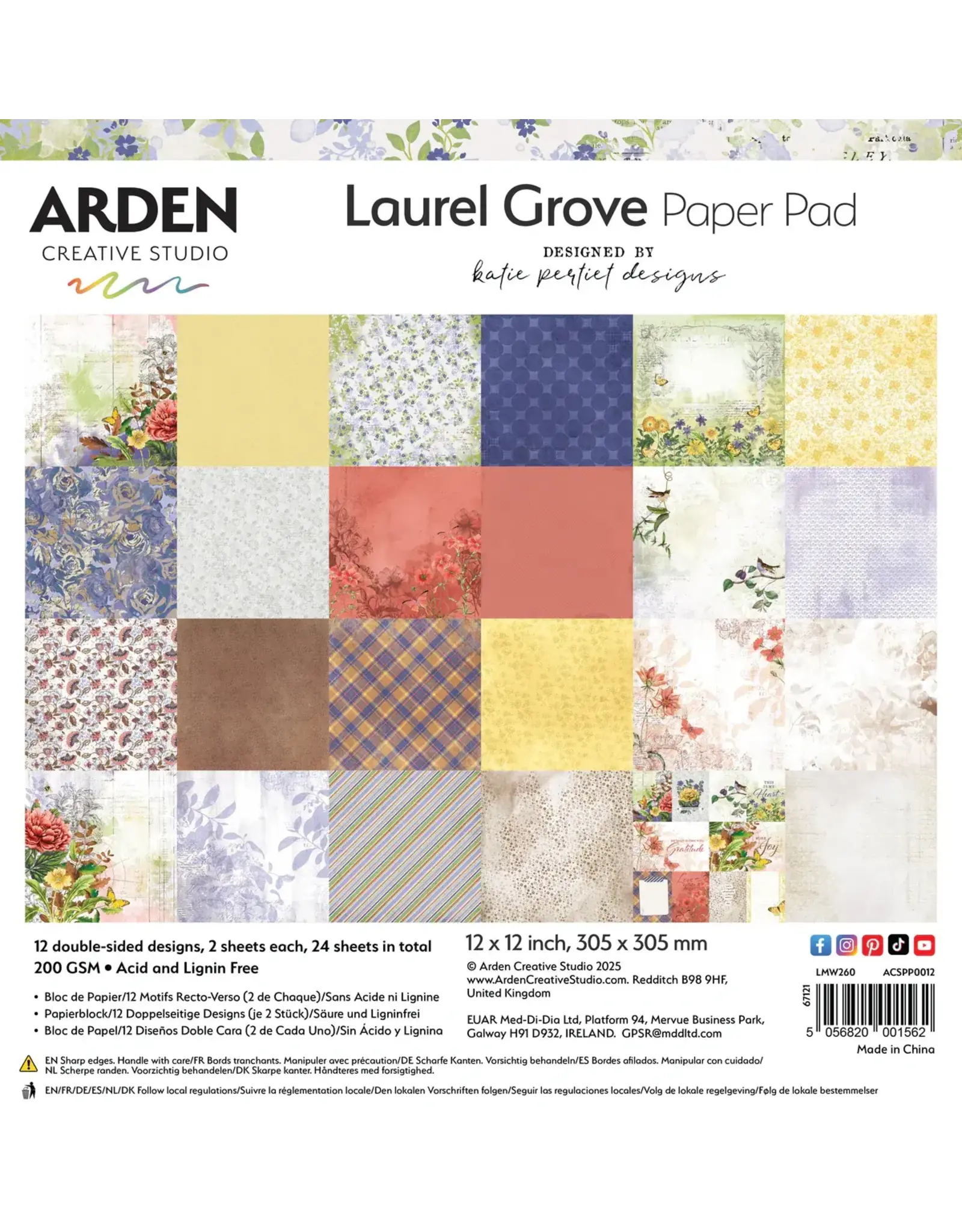 ARDEN CREATIVE STUDIO ARDEN CREATIVE STUDIO LAUREL GROVE 12x12 PAPER PAD 24 SHEETS