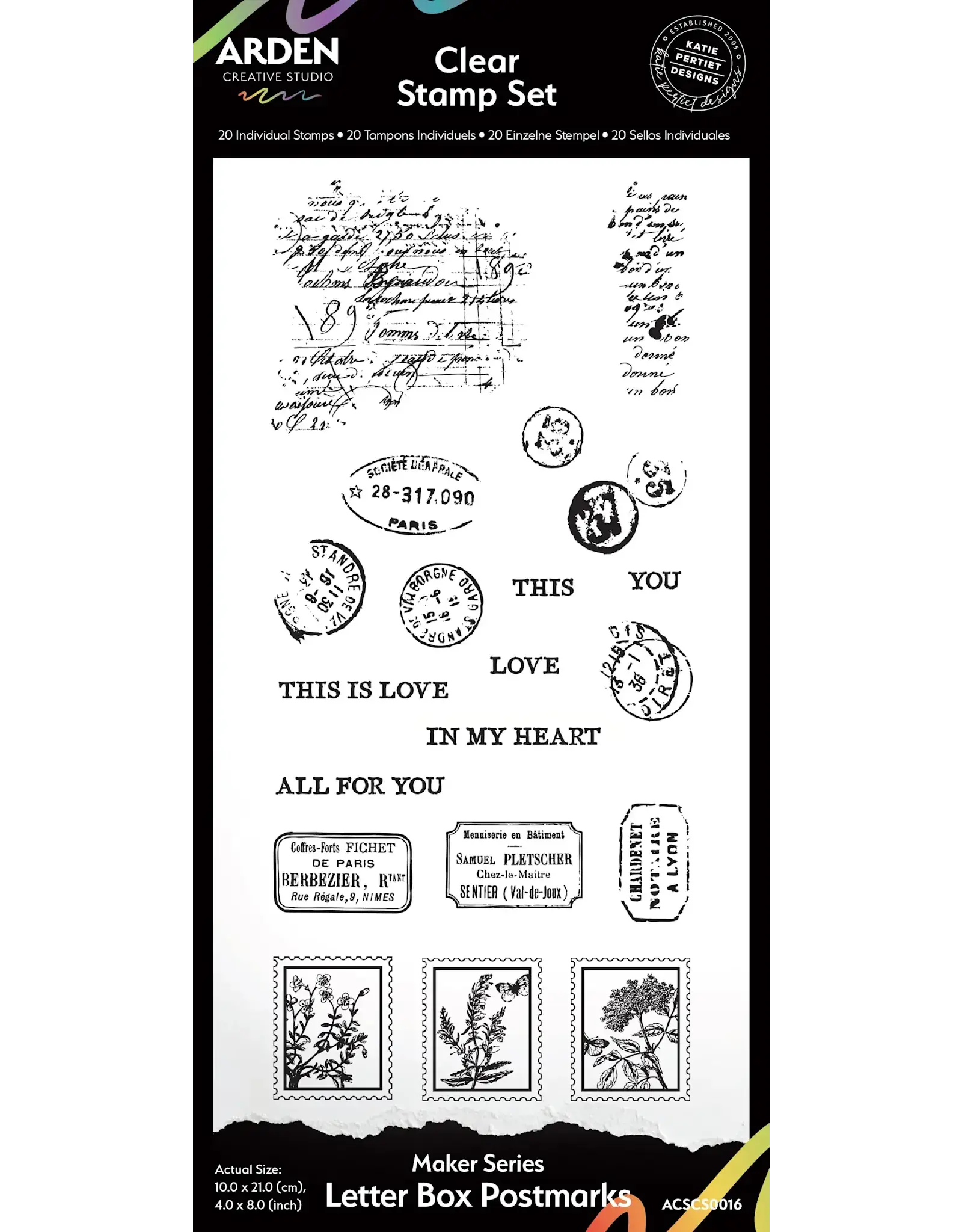 ARDEN CREATIVE STUDIO ARDEN CREATIVE STUDIO MAKER SERIES LETTER BOX POSTMARKS 4x8 CLEAR STAMP SET
