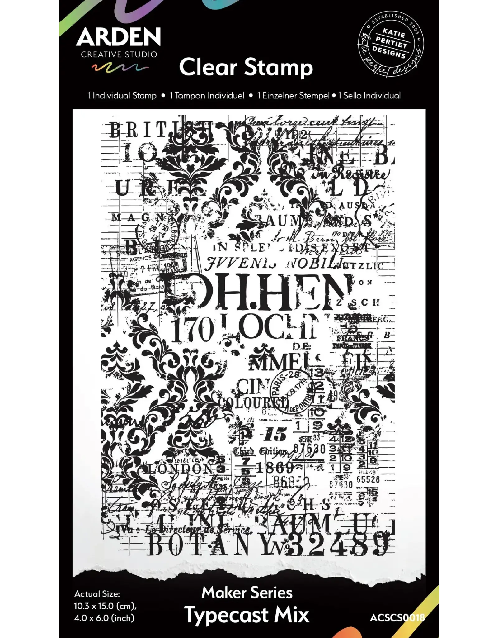 ARDEN CREATIVE STUDIO ARDEN CREATIVE STUDIO MAKER SERIES TYPECAST MIX 4x6 BACKGROUND CLEAR STAMP