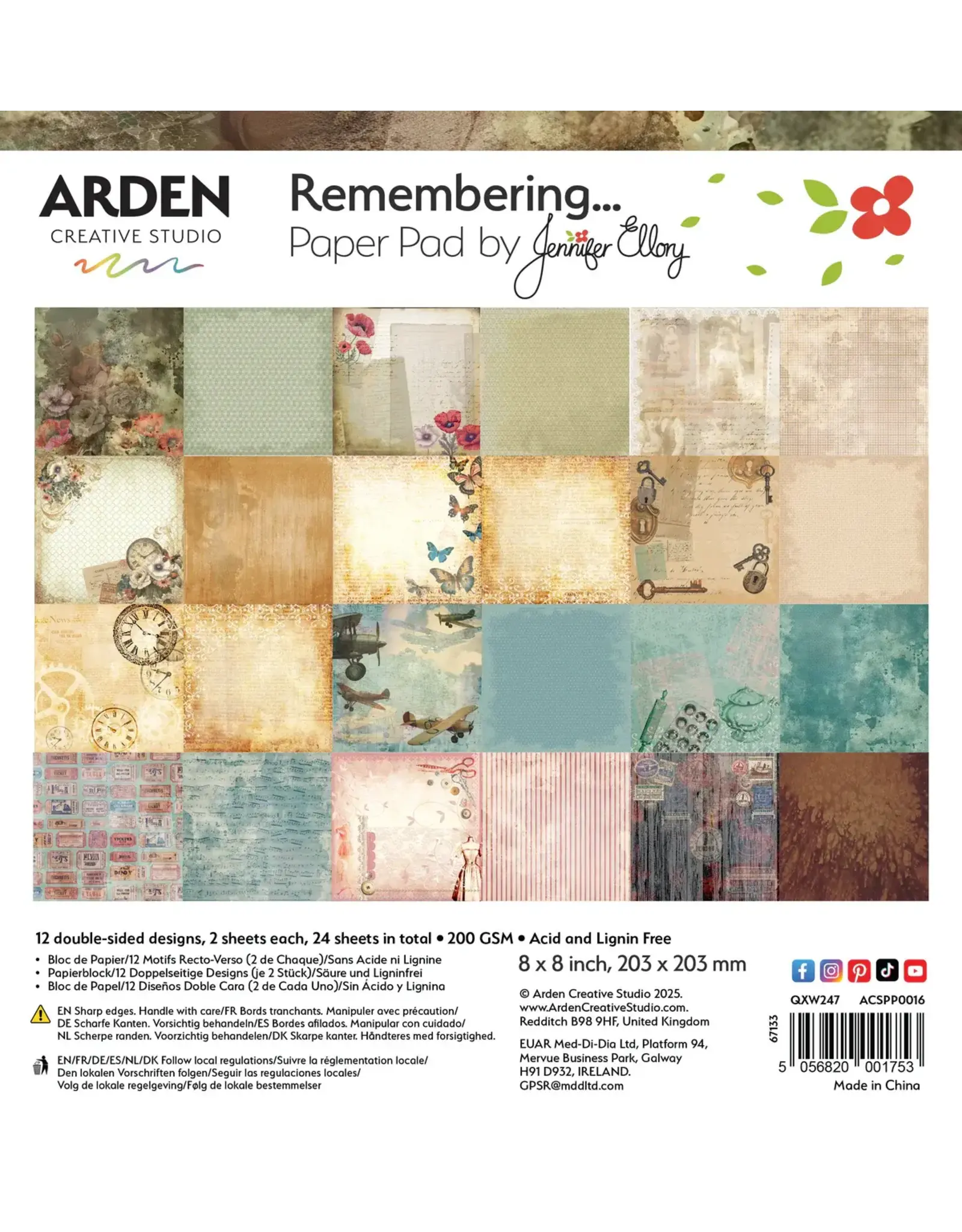 ARDEN CREATIVE STUDIO ARDEN CREATIVE STUDIO REMEMBERING... 8x8 PAPER PAD 24 SHEETS