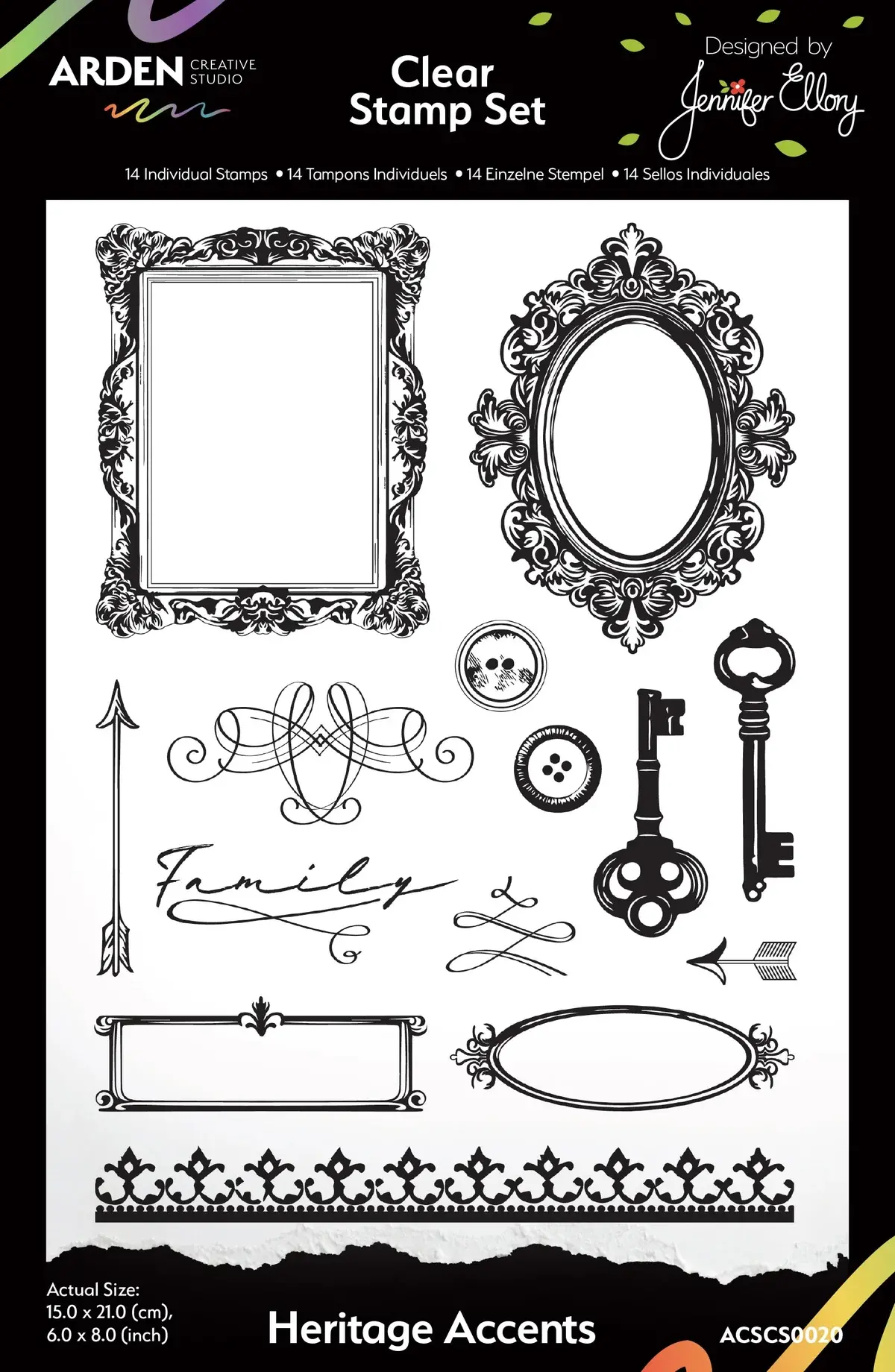 ARDEN CREATIVE STUDIO ARDEN CREATIVE STUDIO HERITAGE ACCENTS 6x8 CLEAR STAMP SET