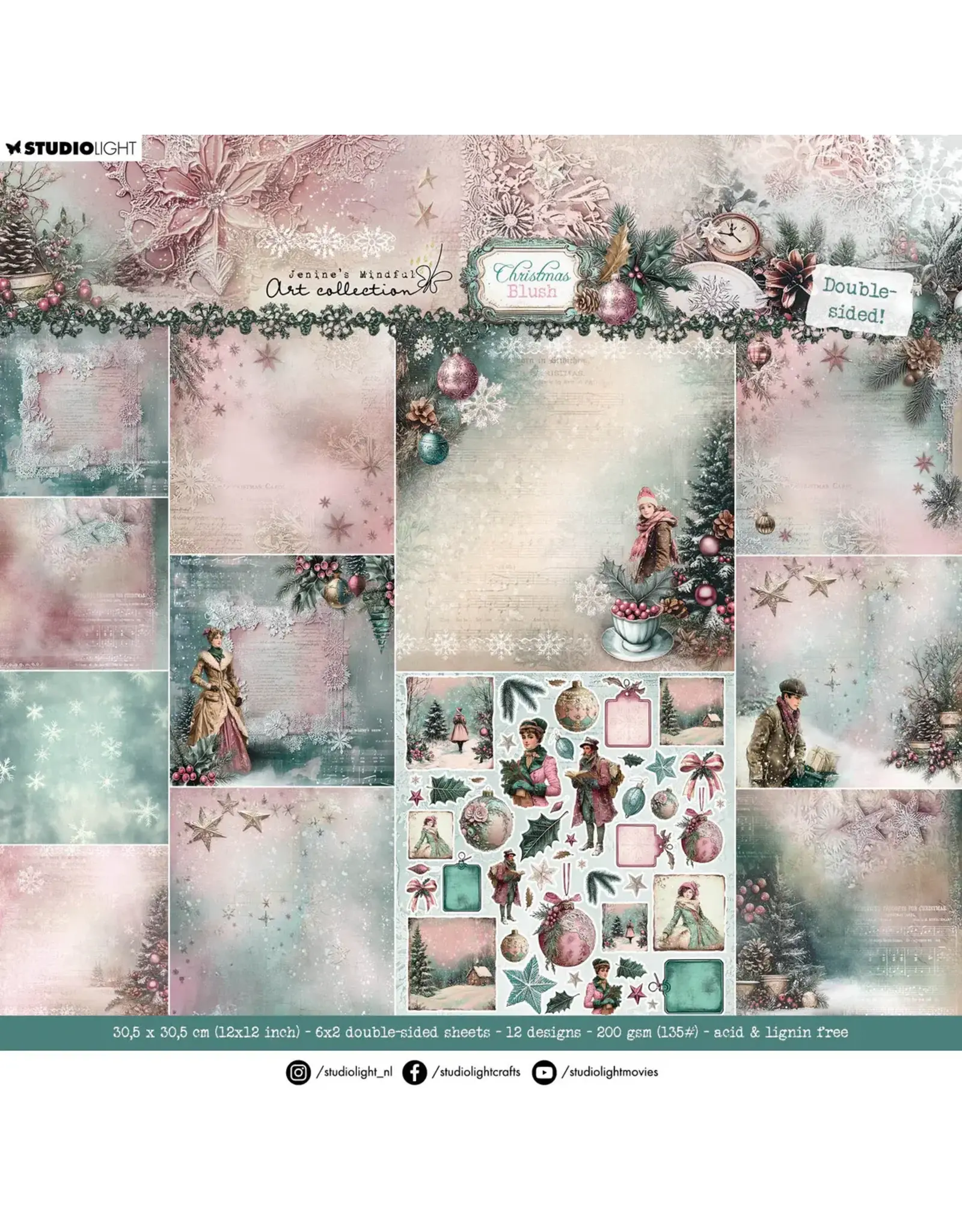 STUDIOLIGHT STUDIOLIGHT JENINE'S MINDFUL ART COLLECTION CHRISTMAS BLUSH 12x12 PAPER PAD