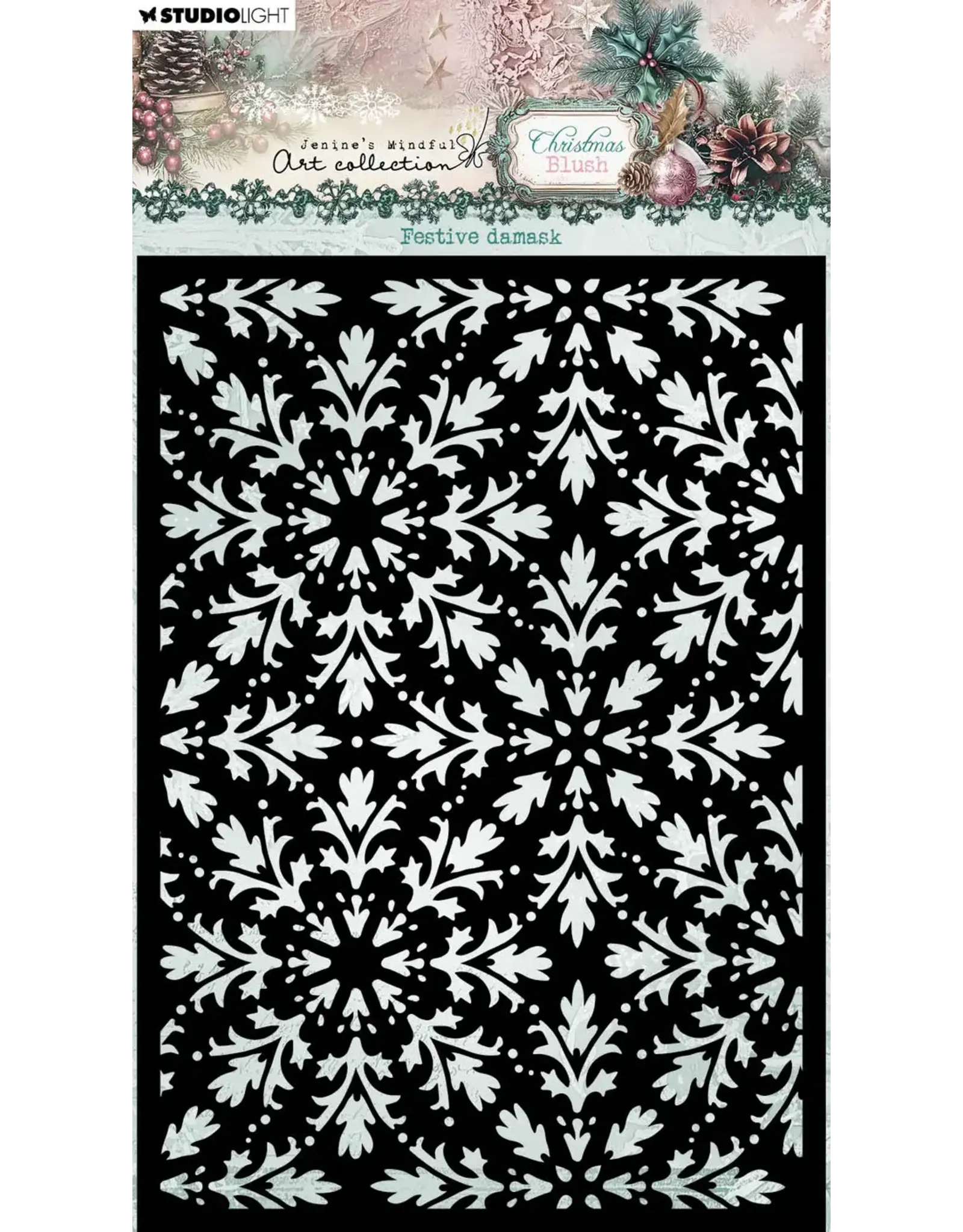 STUDIOLIGHT STUDIOLIGHT JENINE'S MINDFUL ART COLLECTION CHRISTMAS BLUSH FESTIVE DAMASK MASK STENCIL