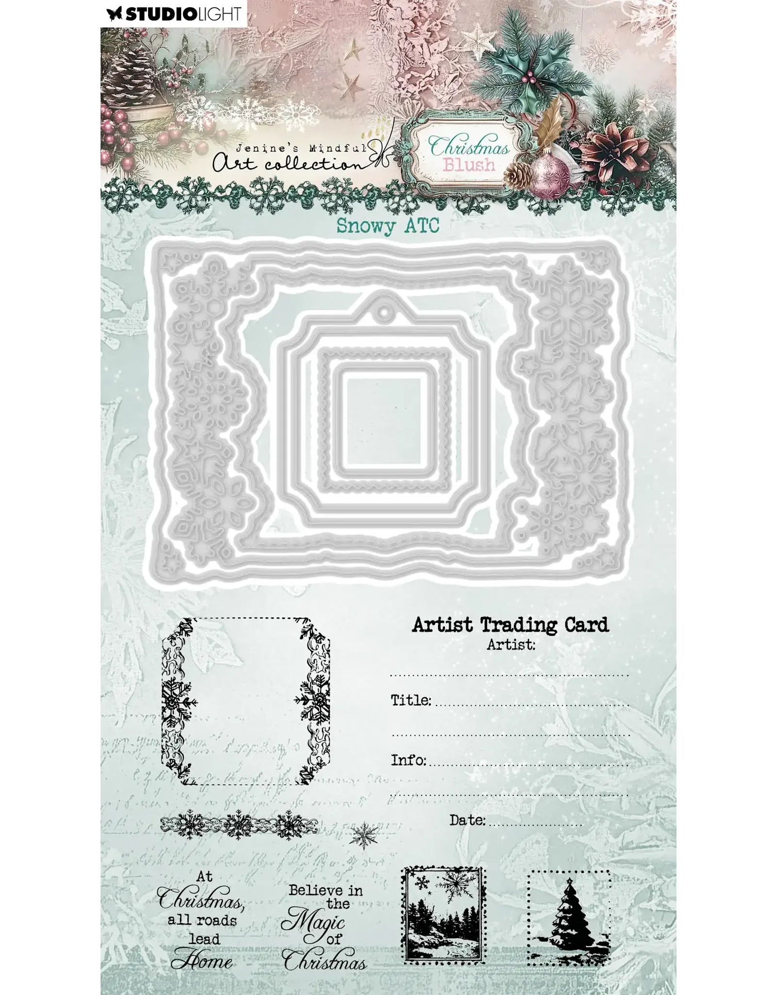 STUDIOLIGHT STUDIOLIGHT JENINE'S MINDFUL ART COLLECTION CHRISTMAS BLUSH SNOWY ATC CLEAR STAMP & DIE SET
