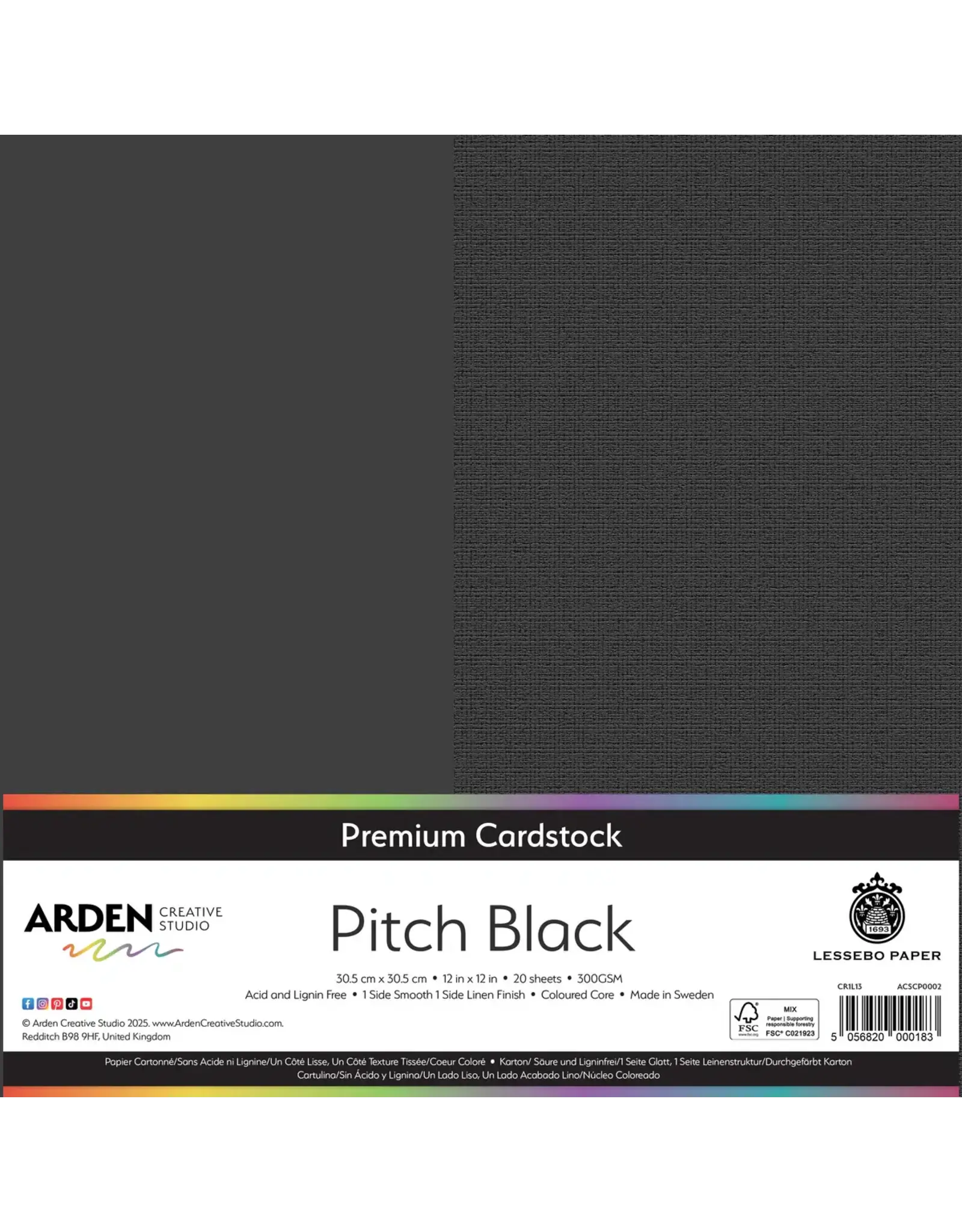ARDEN CREATIVE STUDIO ARDEN CREATIVE STUDIO PITCH BLACK 12x12 PREMIUM CARDSTOCK 20/PK