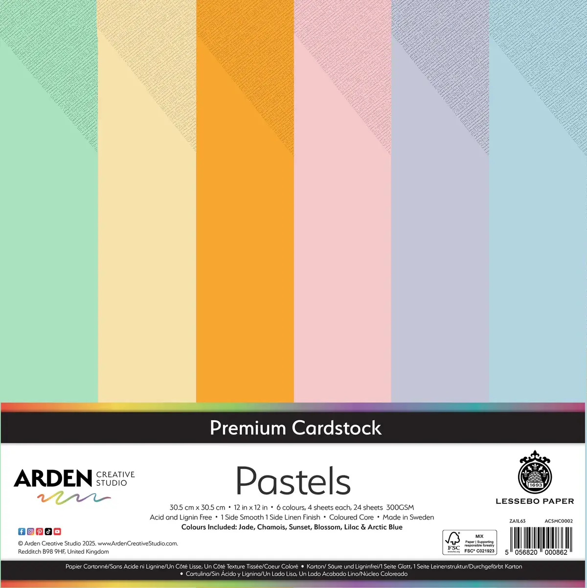 ARDEN CREATIVE STUDIO ARDEN CREATIVE STUDIO PASTEL 12x12 PREMIUM CARDSTOCK 24/PK