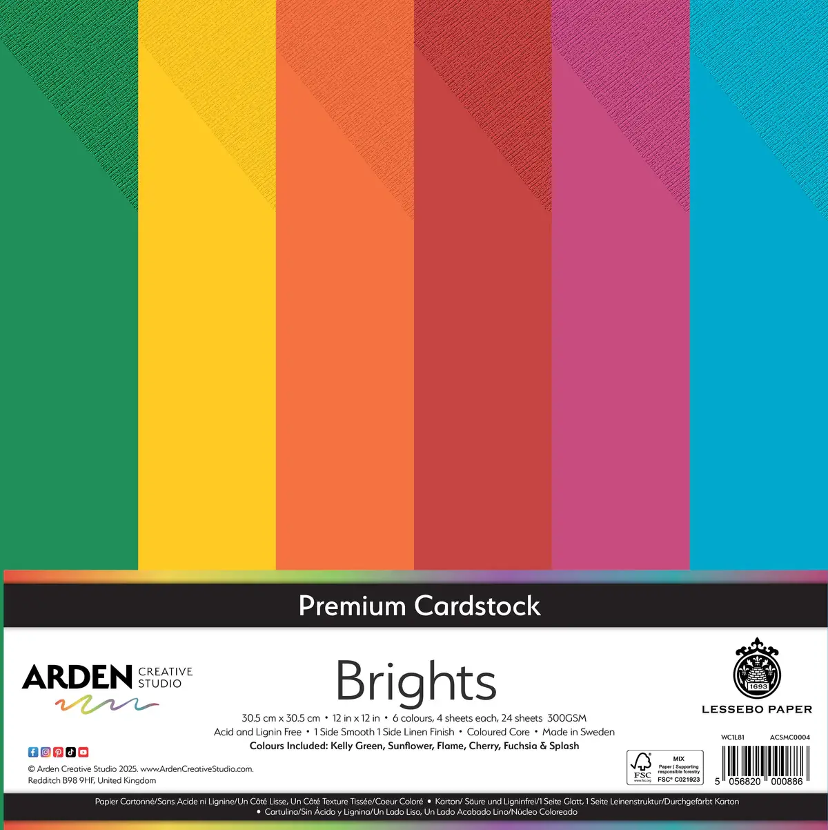 ARDEN CREATIVE STUDIO ARDEN CREATIVE STUDIO BRIGHTS 12x12 PREMIUM CARDSTOCK 24/PK