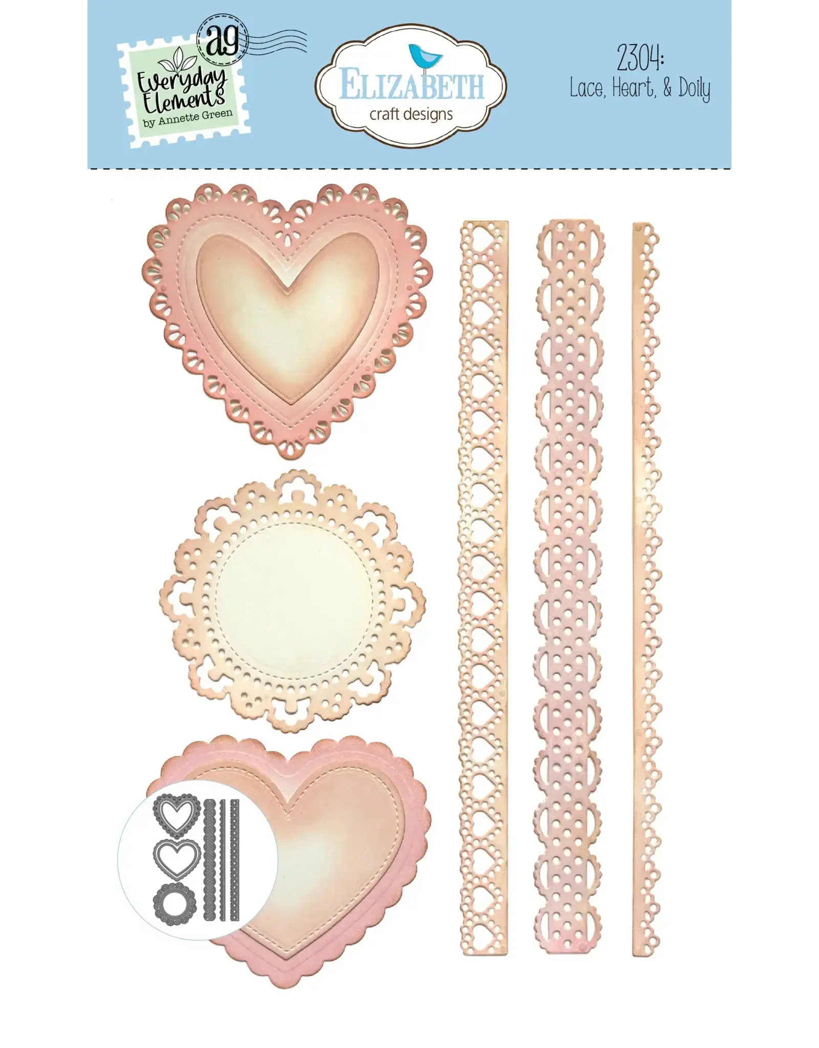 ELIZABETH CRAFT DESIGNS ELIZABETH CRAFT DESIGNS EVERYDAY ELEMENTS BY ANNETTE GREEN LACE, HEART & DOILY DIE SET