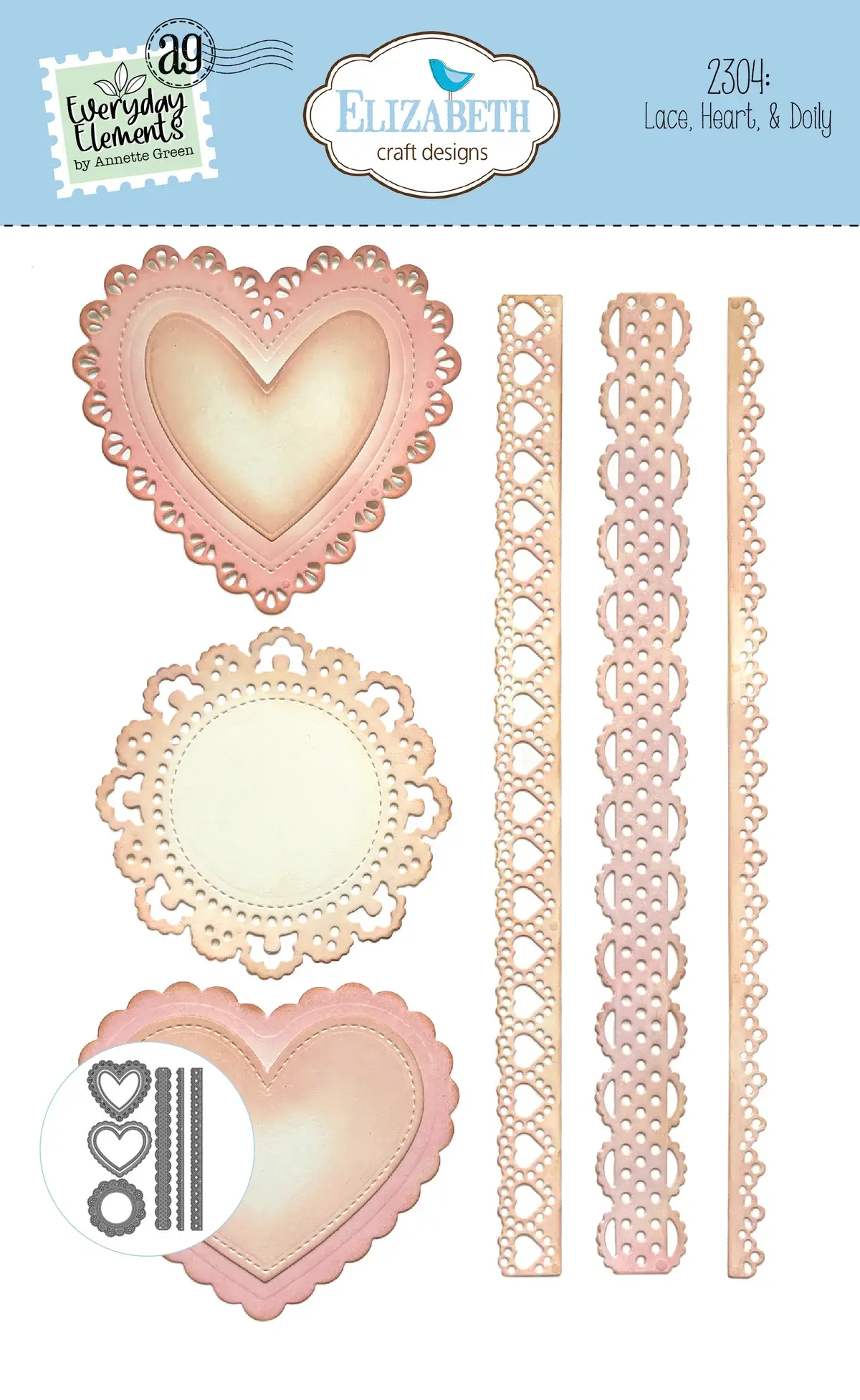 ELIZABETH CRAFT DESIGNS ELIZABETH CRAFT DESIGNS EVERYDAY ELEMENTS BY ANNETTE GREEN LACE, HEART & DOILY DIE SET