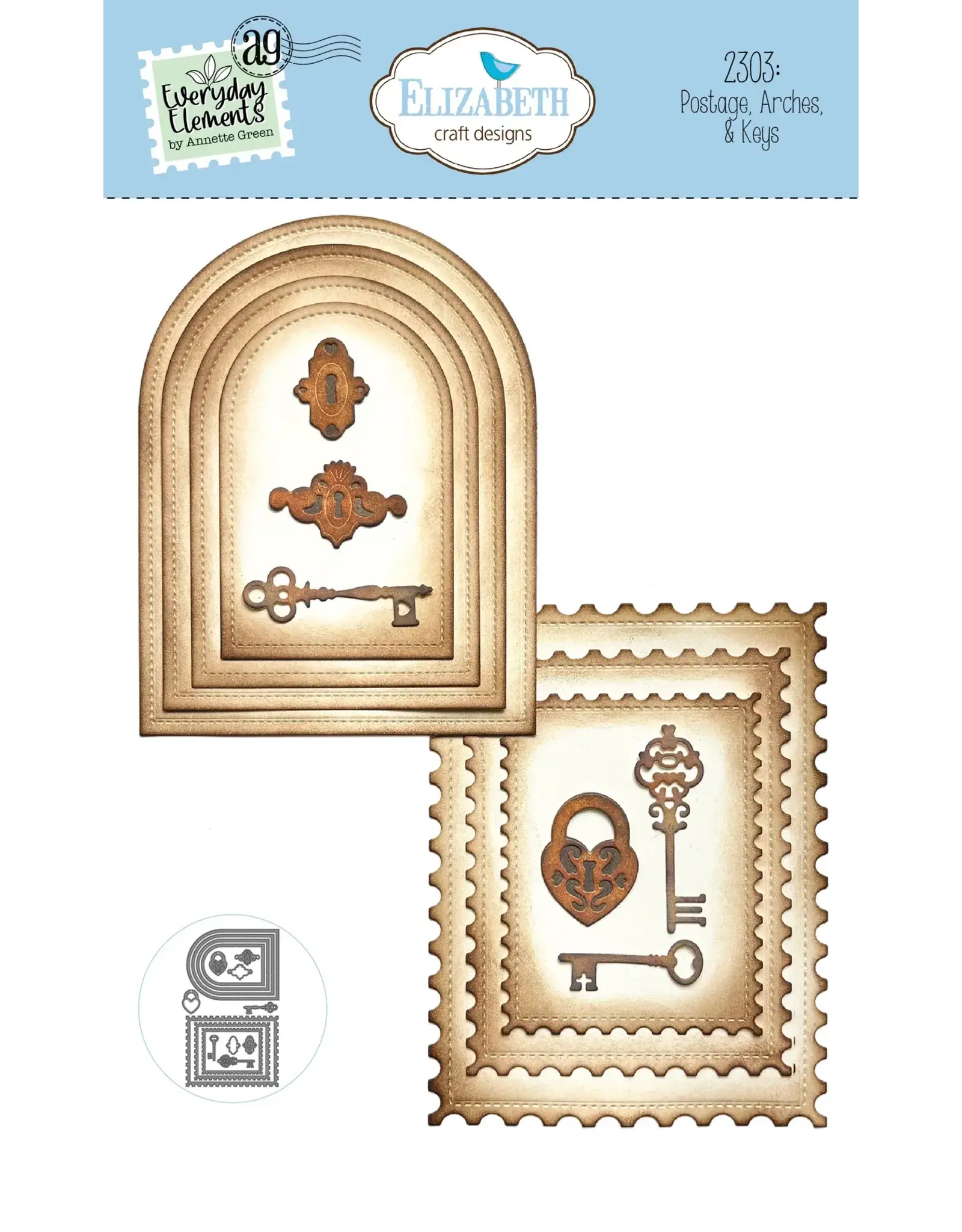 ELIZABETH CRAFT DESIGNS ELIZABETH CRAFT DESIGNS EVERYDAY ELEMENTS BY ANNETTE GREEN POSTAGE, ARCHES & KEYS DIE SET