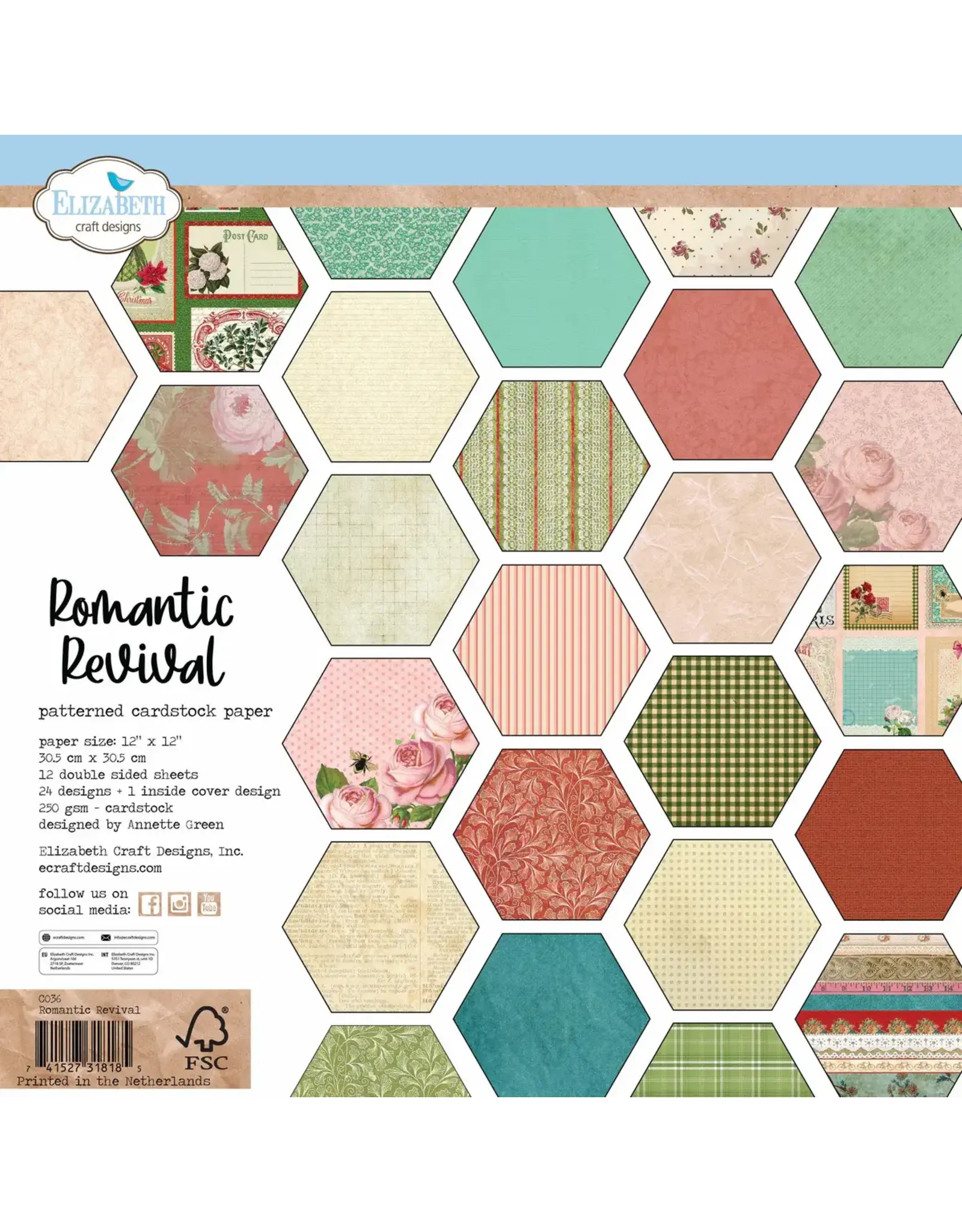 ELIZABETH CRAFT DESIGNS ELIZABETH CRAFT DESIGNS EVERYDAY ELEMENTS BY ANNETTE GREEN ROMANTIC REVIVAL 12x12 PATTERENED PAPER PACK