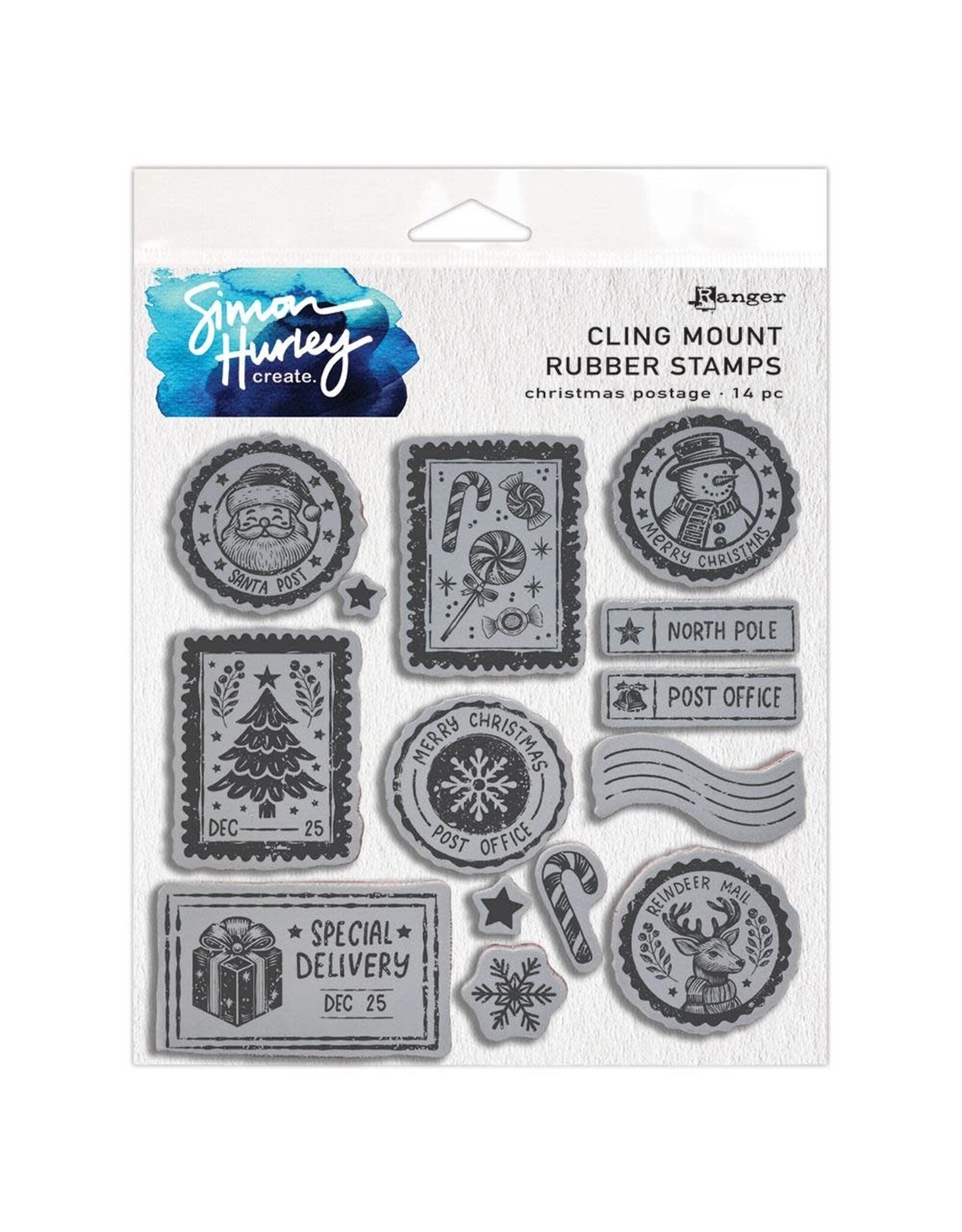 RANGER RANGER SIMON HURLEY CREATE CHRISTMAS POSTAGE 6x6 CLING STAMP SET