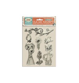 STAMPERIA STAMPERIA FURRY FRIENDS DOG, CAT AND FLOWERS CLEAR STAMP SET