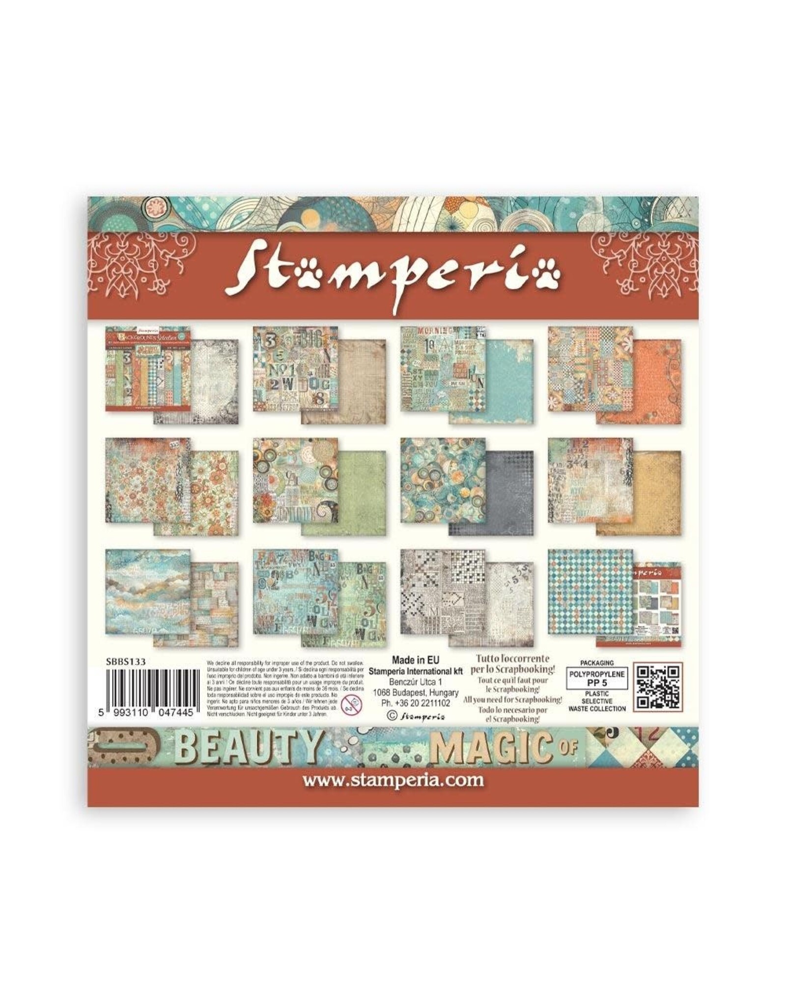 STAMPERIA STAMPERIA FURRY FRIENDS BACKGROUNDS SELECTION 8x8 PAPER PACK 10 SHEETS